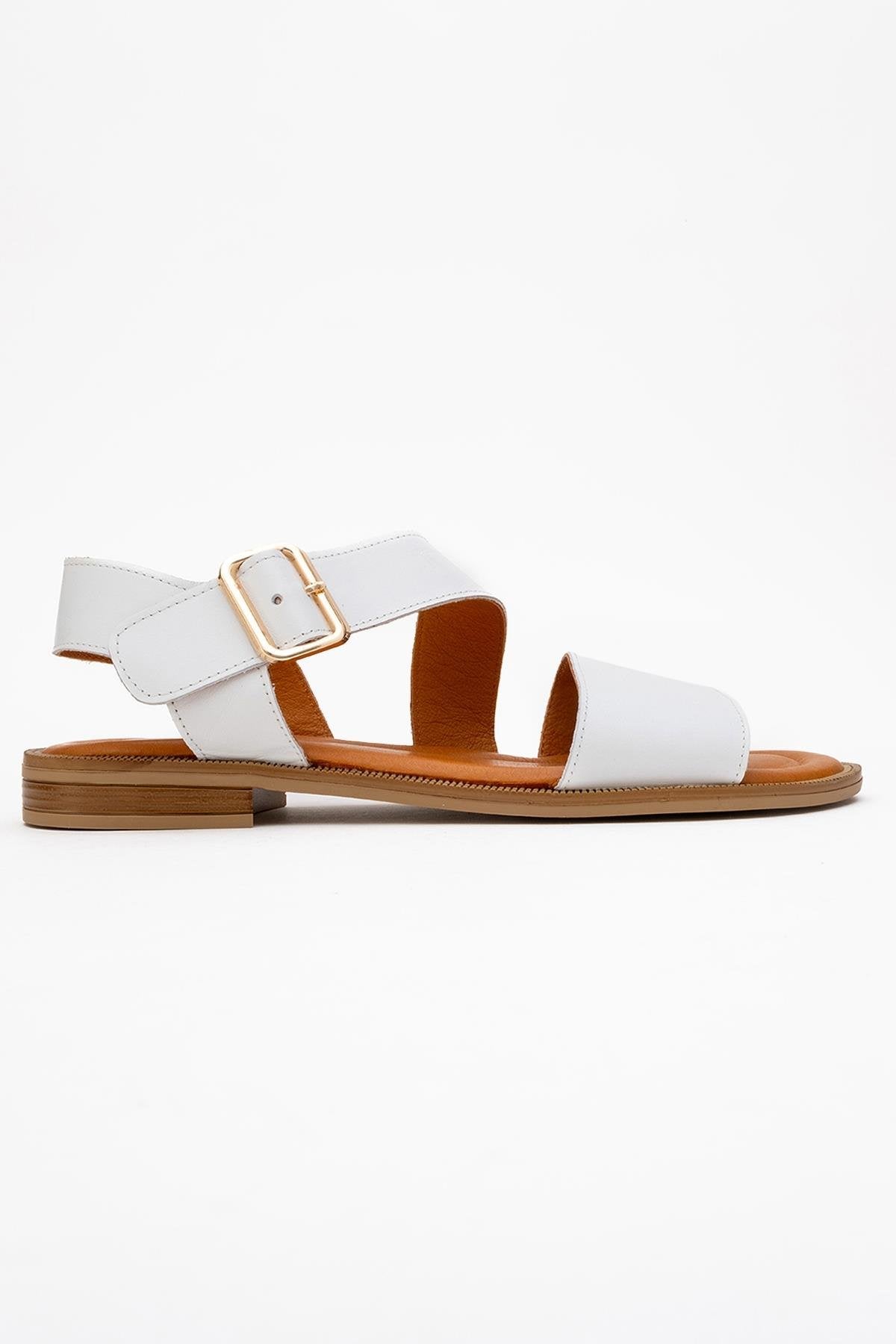 Majesty White Leather Sandal – top view showing leather, white, gold, Vowalisse