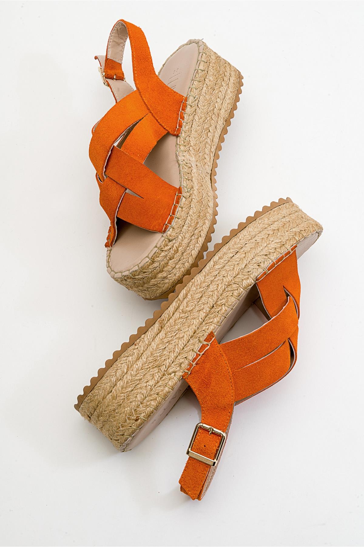 Lontano - Orange Suede Leather Platform Sandal – back view showing leather, suede, Vowalisse