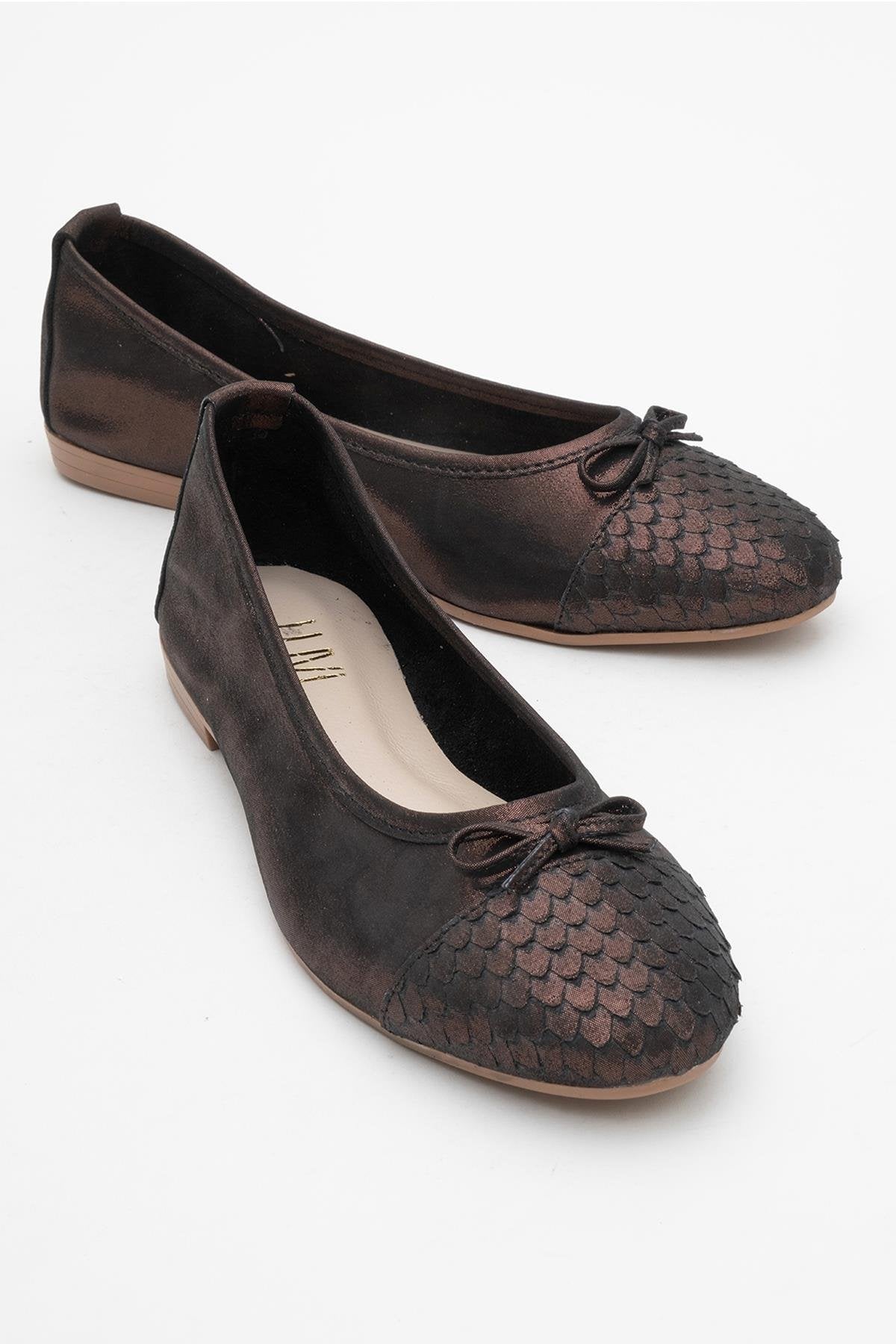 02 - Copper Metallic Genuine Leather Ballet Flat – front three-quarter view showing leather, metallic, red, Vowalisse