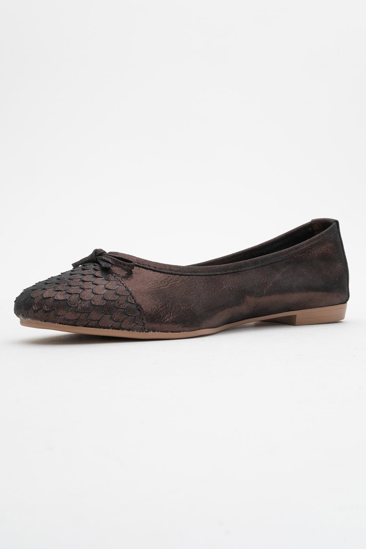 02 - Copper Metallic Genuine Leather Ballet Flat – heel view showing leather, metallic, red, Vowalisse