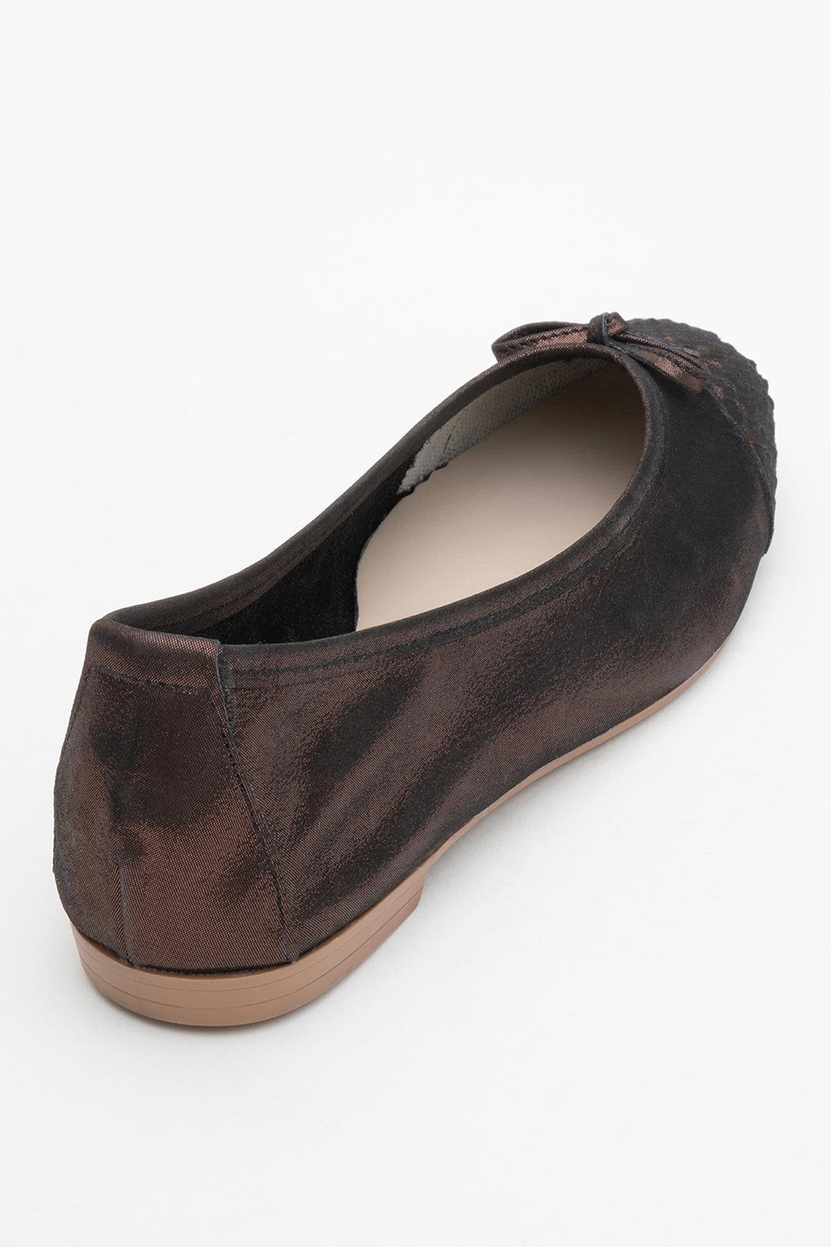 02 - Copper Metallic Genuine Leather Ballet Flat – back view showing leather, metallic, red, Vowalisse