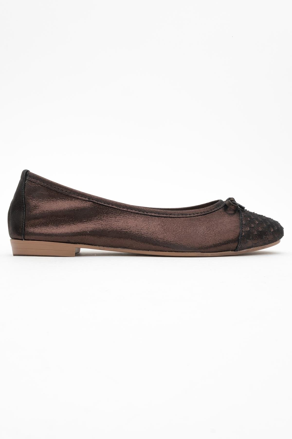 02 - Copper Metallic Genuine Leather Ballet Flat – top view showing leather, metallic, red, Vowalisse