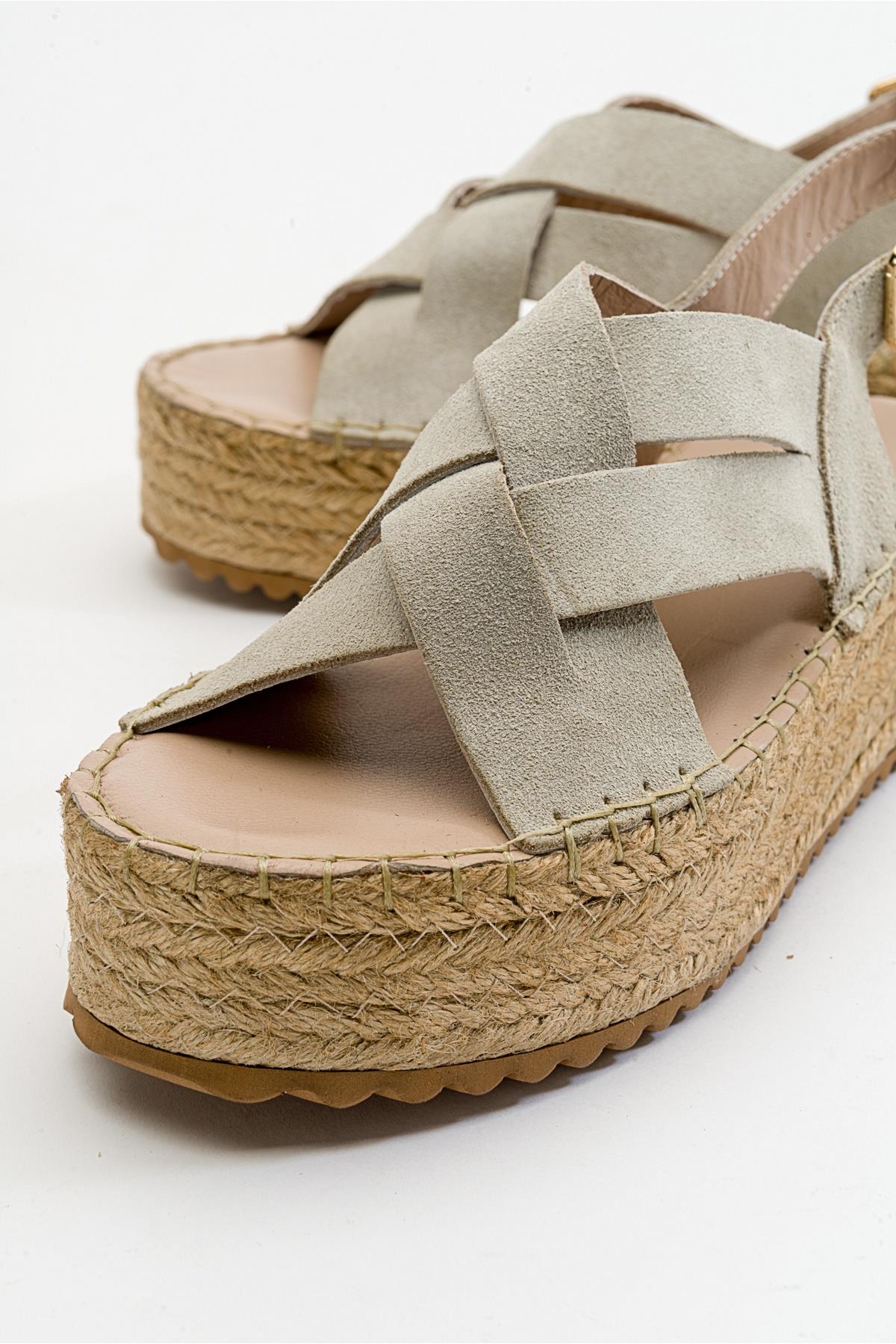Lontano - Beige Suede Leather Platform Sandal – back view showing leather, suede, Vowalisse