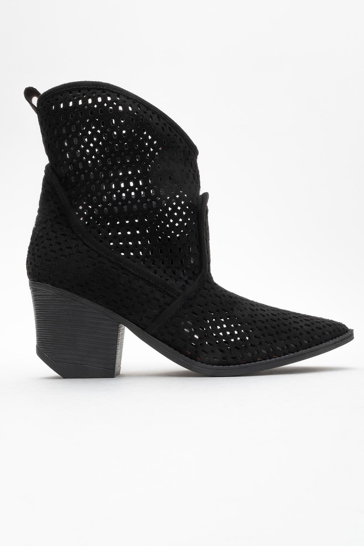 Pera Black Block Heel Boot – product view 9 showing leather, black, Vowalisse