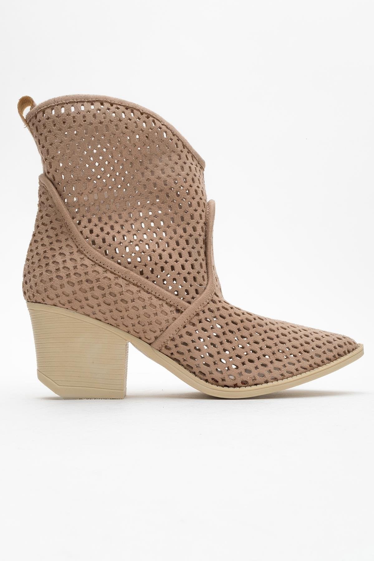 Pera Dark Beige Block Heel Boot – product view 9 showing leather, Vowalisse