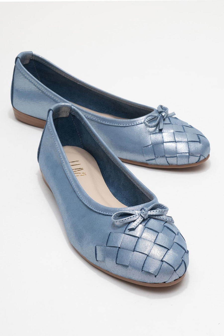 03 - Metallic Blue Genuine Leather Ballet Flat