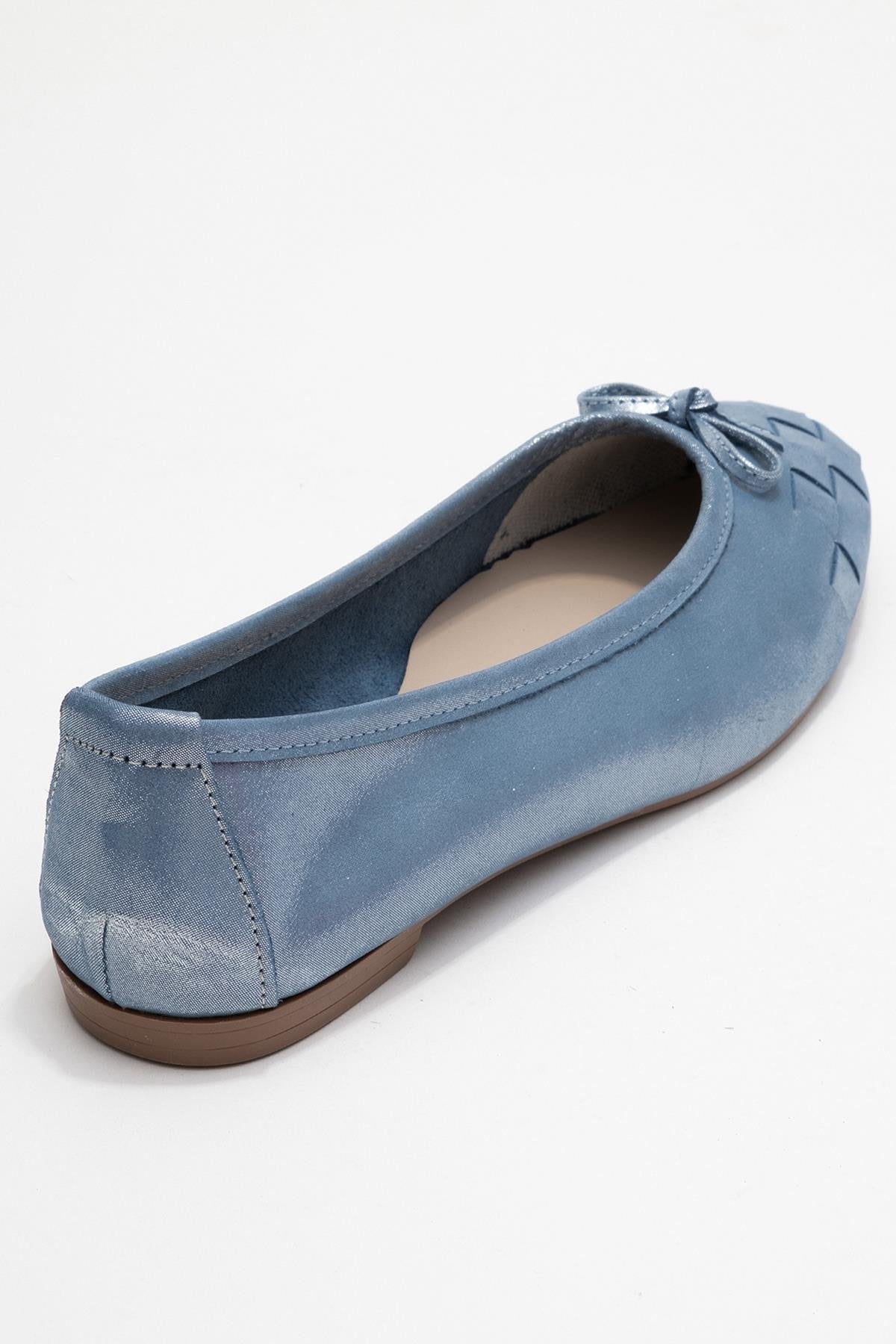 03 - Metallic Blue Genuine Leather Ballet Flat – back view showing leather, metallic, blue, Vowalisse