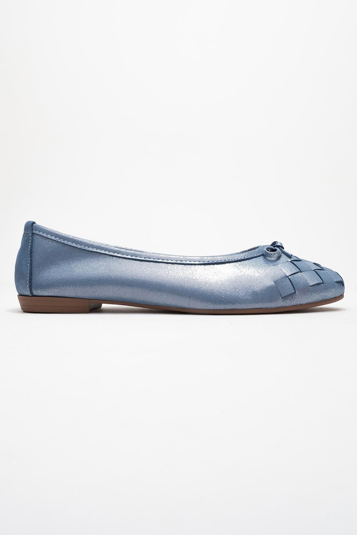 03 - Metallic Blue Genuine Leather Ballet Flat – top view showing leather, metallic, blue, Vowalisse