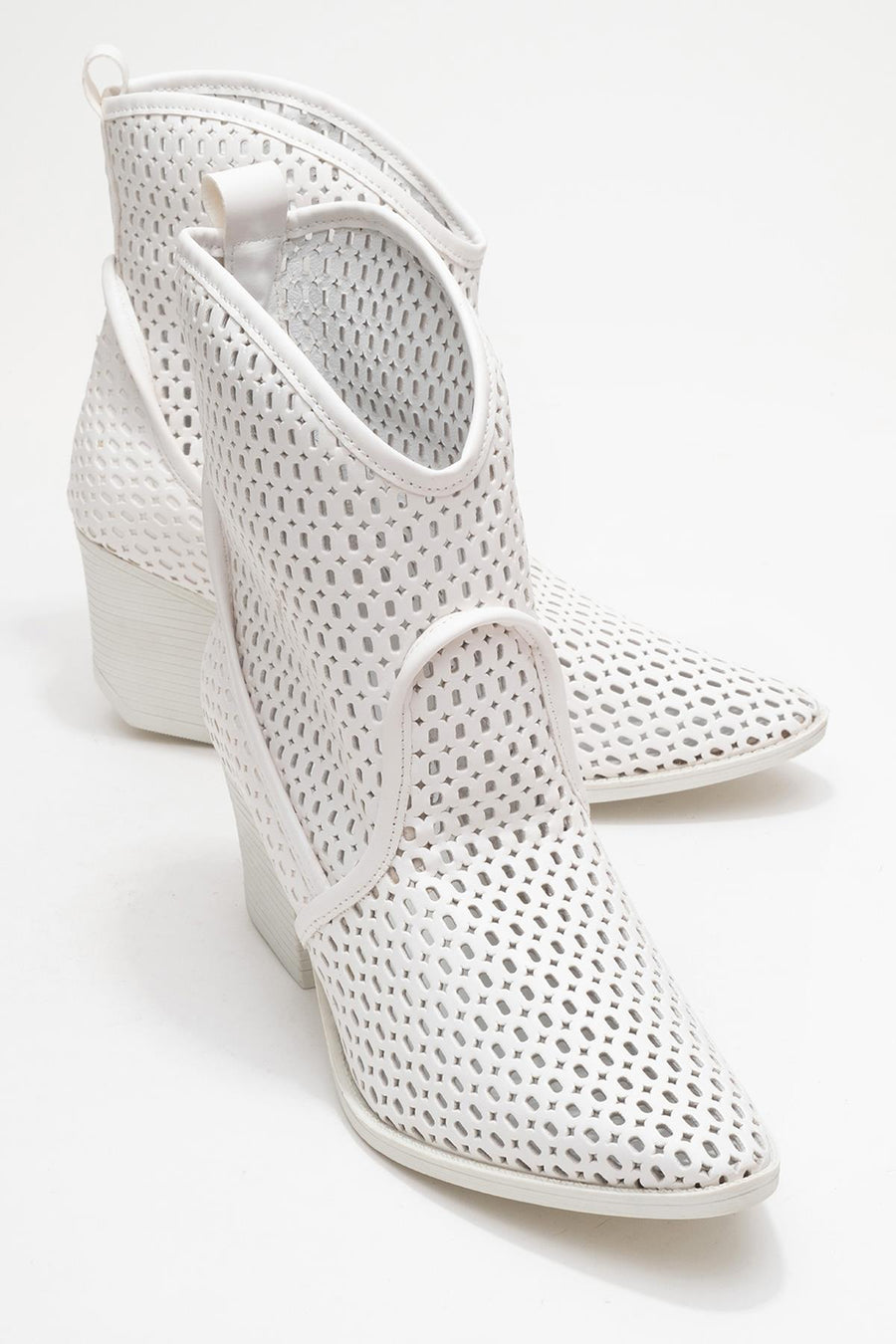 Pera White Block Heel Boot
