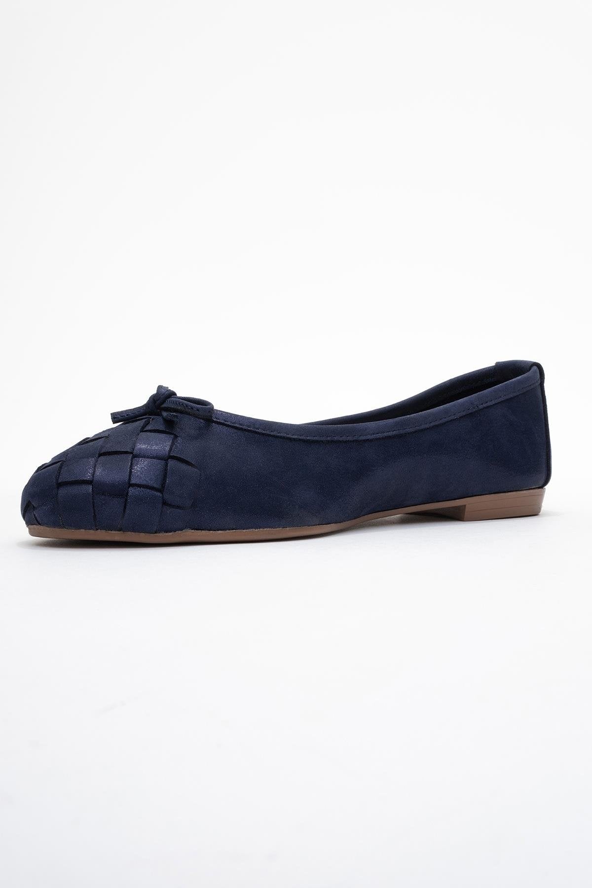 03 - Navy Glitter Genuine Leather Ballet Flat – heel view showing leather, glitter, Vowalisse