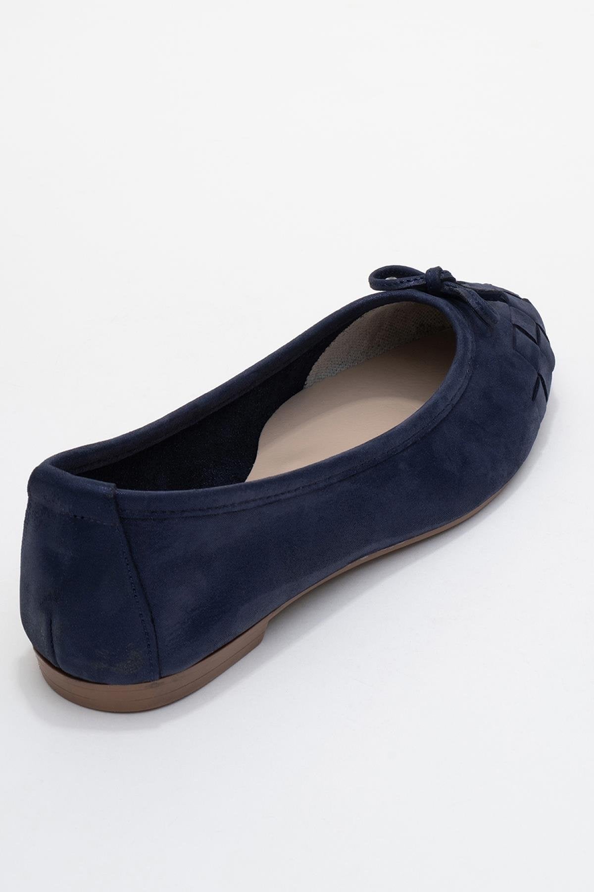 03 - Navy Glitter Genuine Leather Ballet Flat – back view showing leather, glitter, Vowalisse