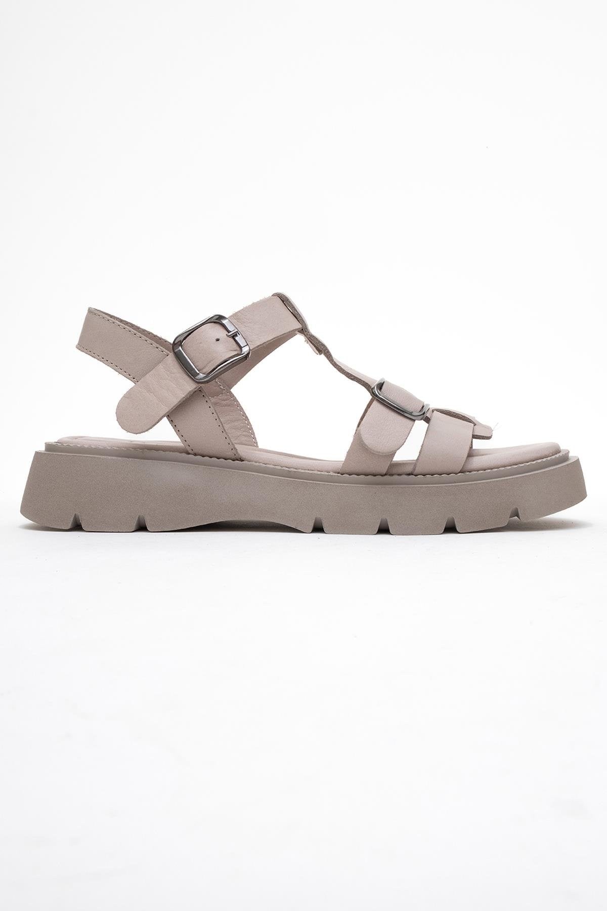 Melvin - Taupe Genuine Leather Sandal – top view showing leather, Vowalisse