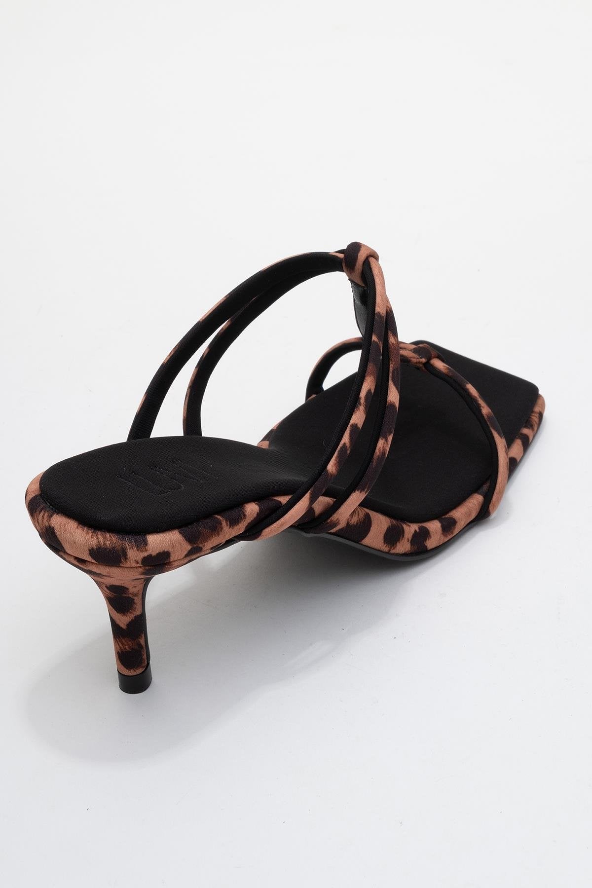Mocha - Black/Yellow Printed Square-Toe Thin-Strap Heeled Mule – back view showing black, Vowalisse