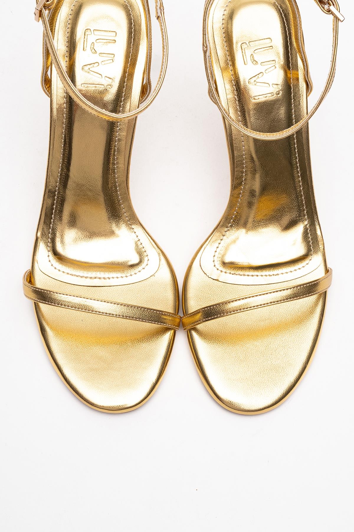 Jasmin - Gold Single-Strap High Heel – side view showing leather, gold, Vowalisse