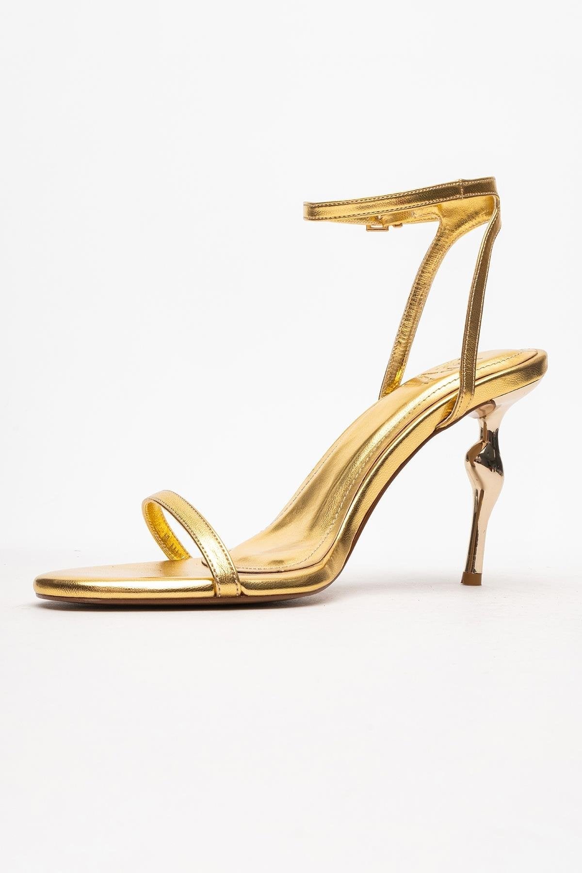 Jasmin - Gold Single-Strap High Heel – detail view showing leather, gold, Vowalisse