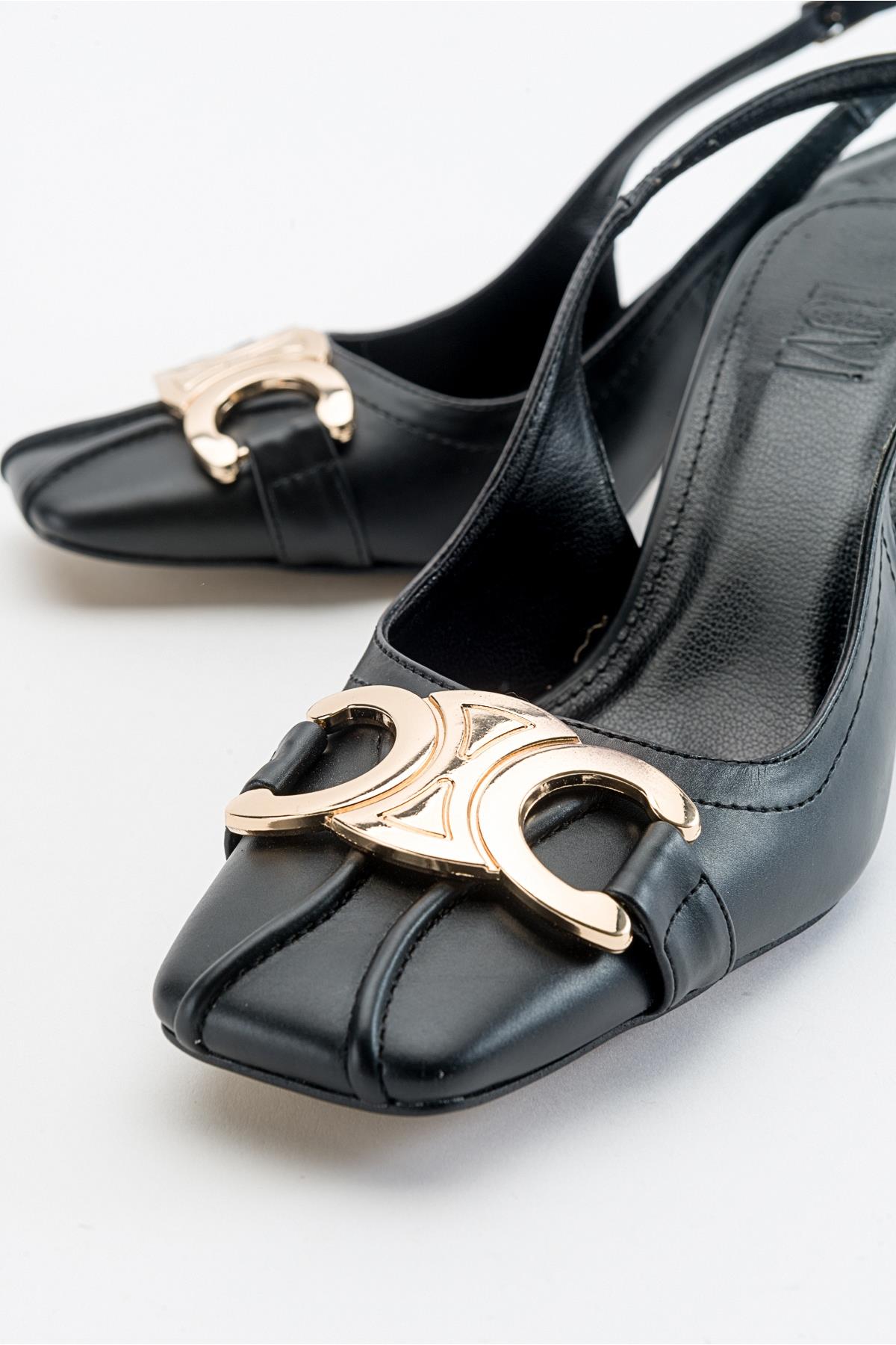Forlev - Black Heeled Shoe – side view showing leather, black, Vowalisse