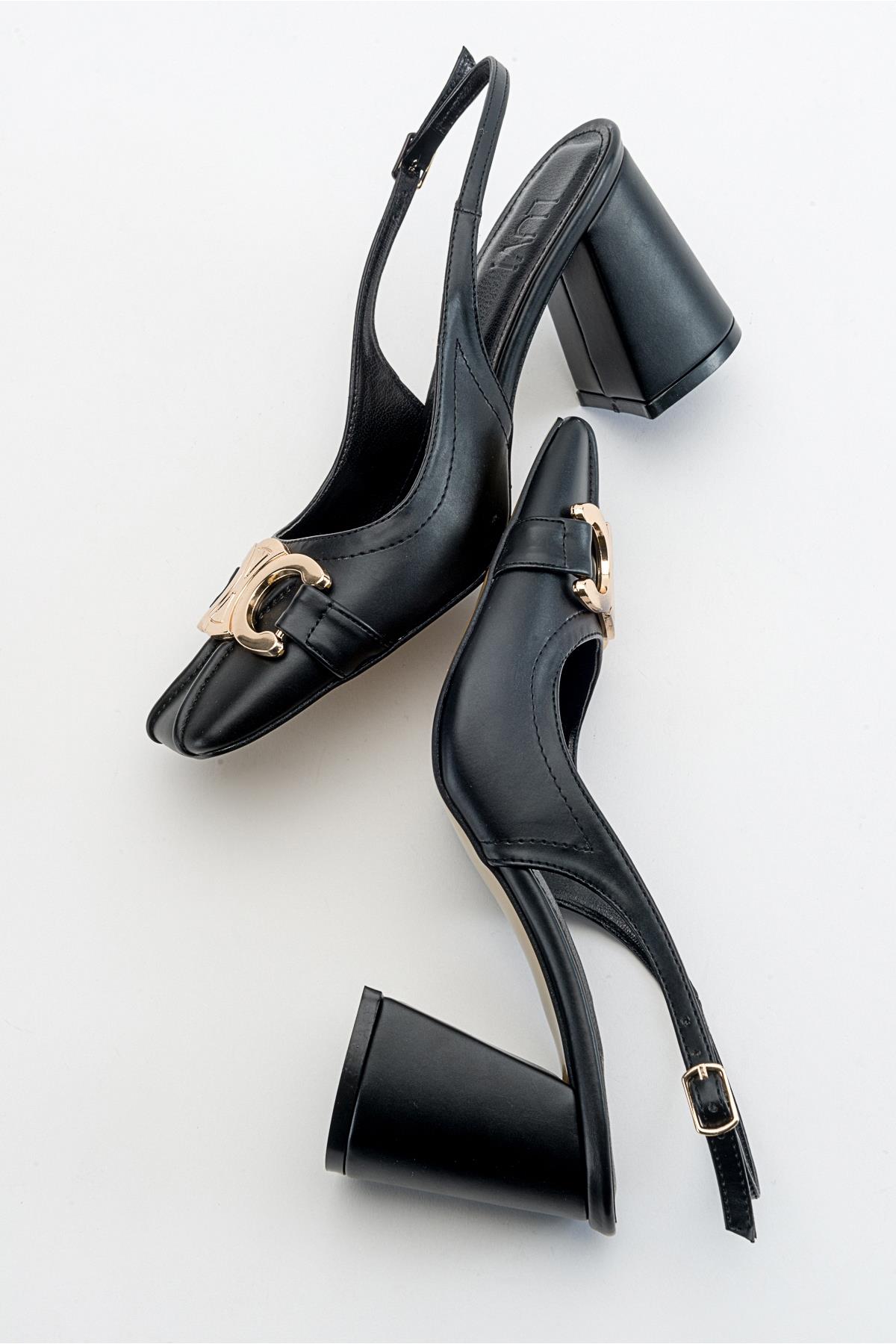 Forlev - Black Heeled Shoe – back view showing leather, black, Vowalisse
