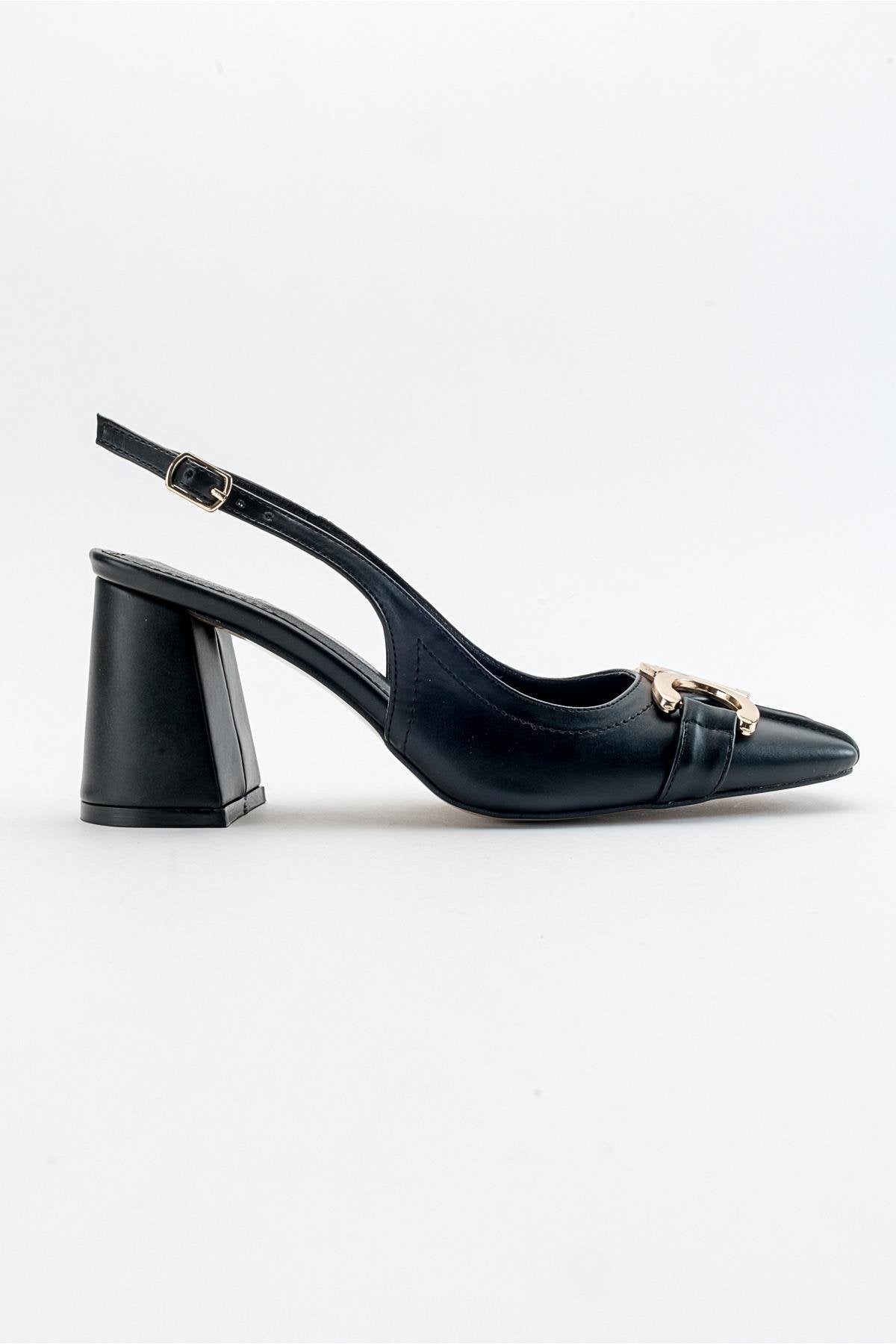 Forlev - Black Heeled Shoe – top view showing leather, black, Vowalisse