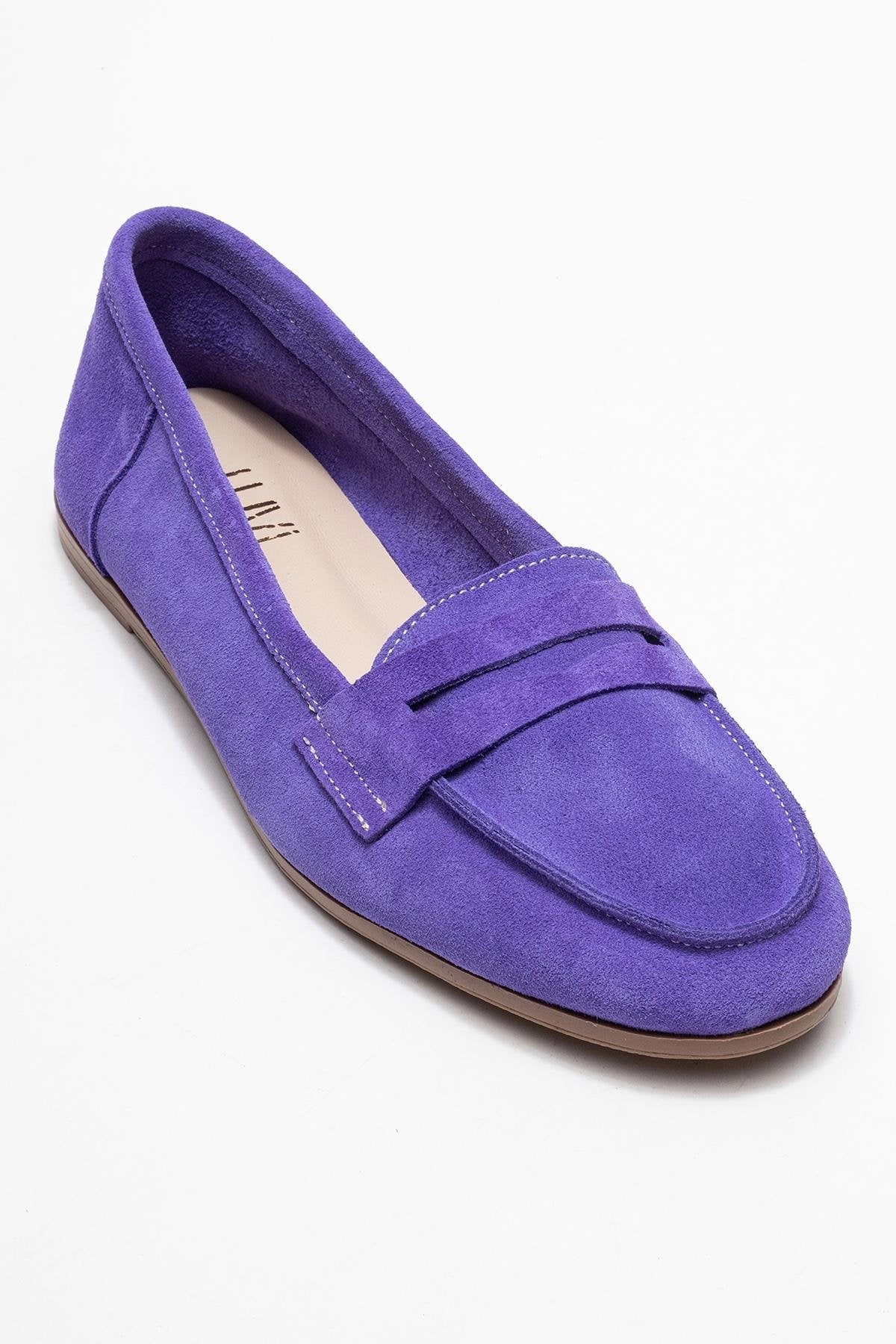 F02 - Lilac Suede Genuine Leather Loafer – detail view showing leather, suede, Vowalisse