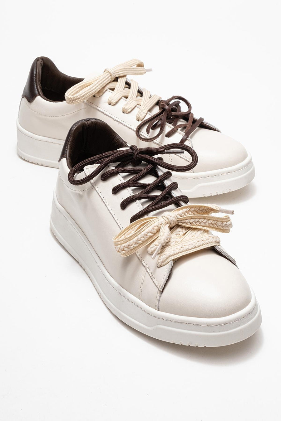Warron - Ecru Brown Genuine Leather Sneaker