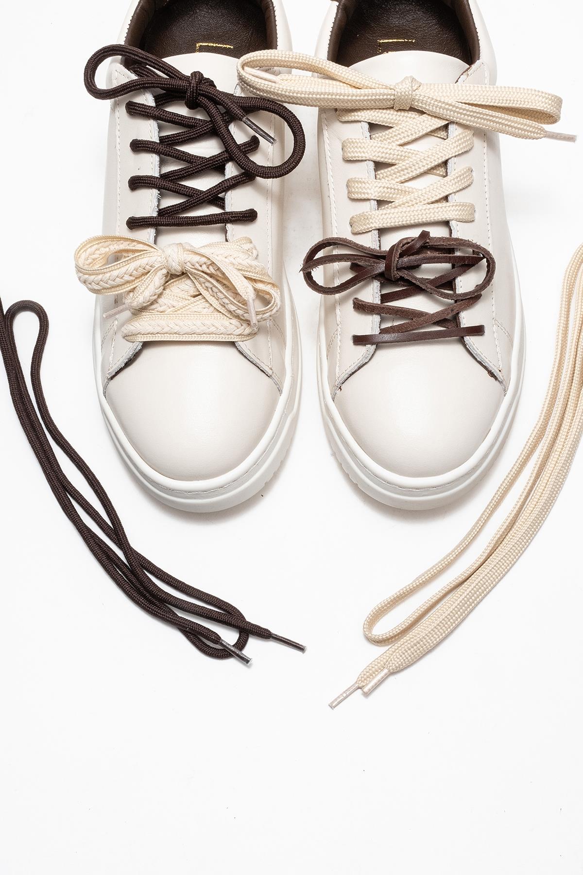 Warron - Ecru Brown Genuine Leather Sneaker – side view showing leather, Vowalisse