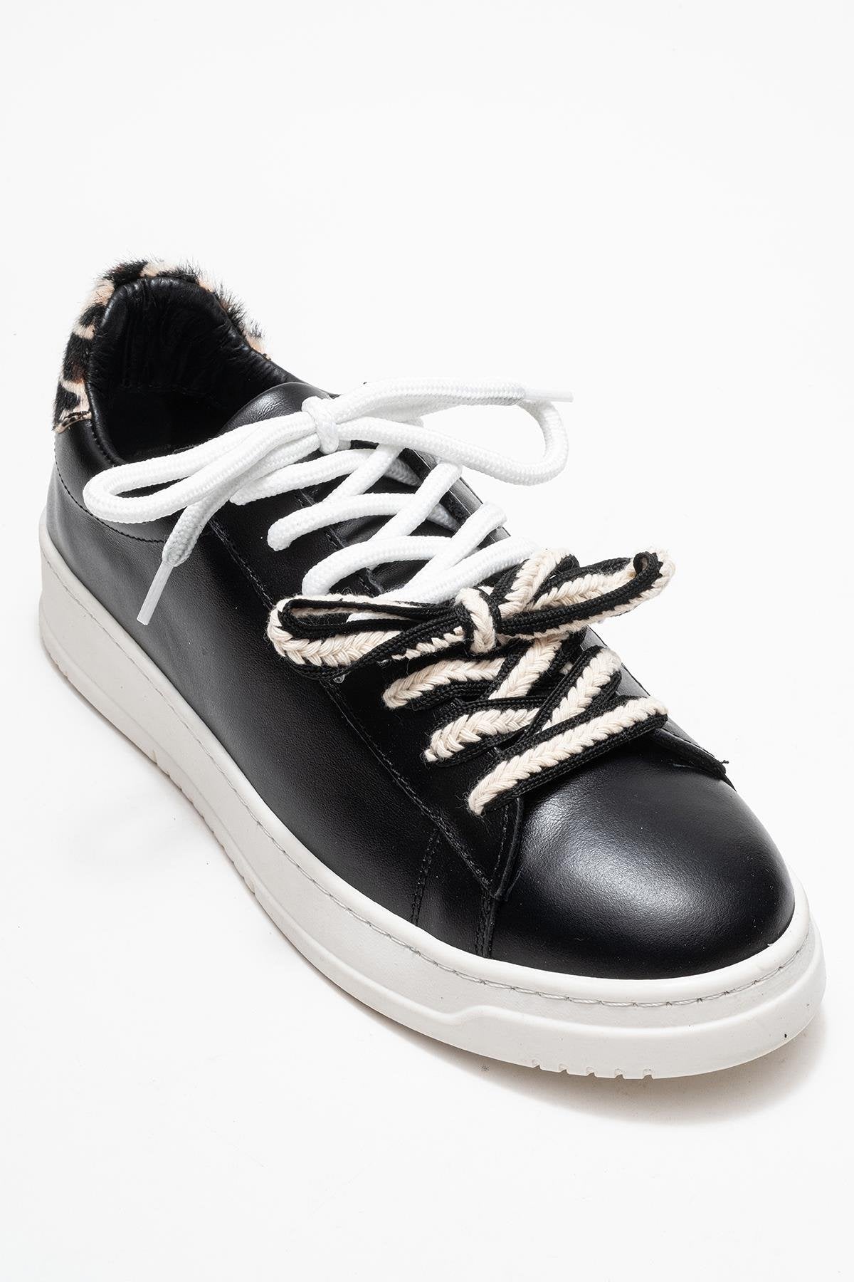 Warron - Black Patterned Genuine Leather Sneaker – detail view showing leather, black, Vowalisse
