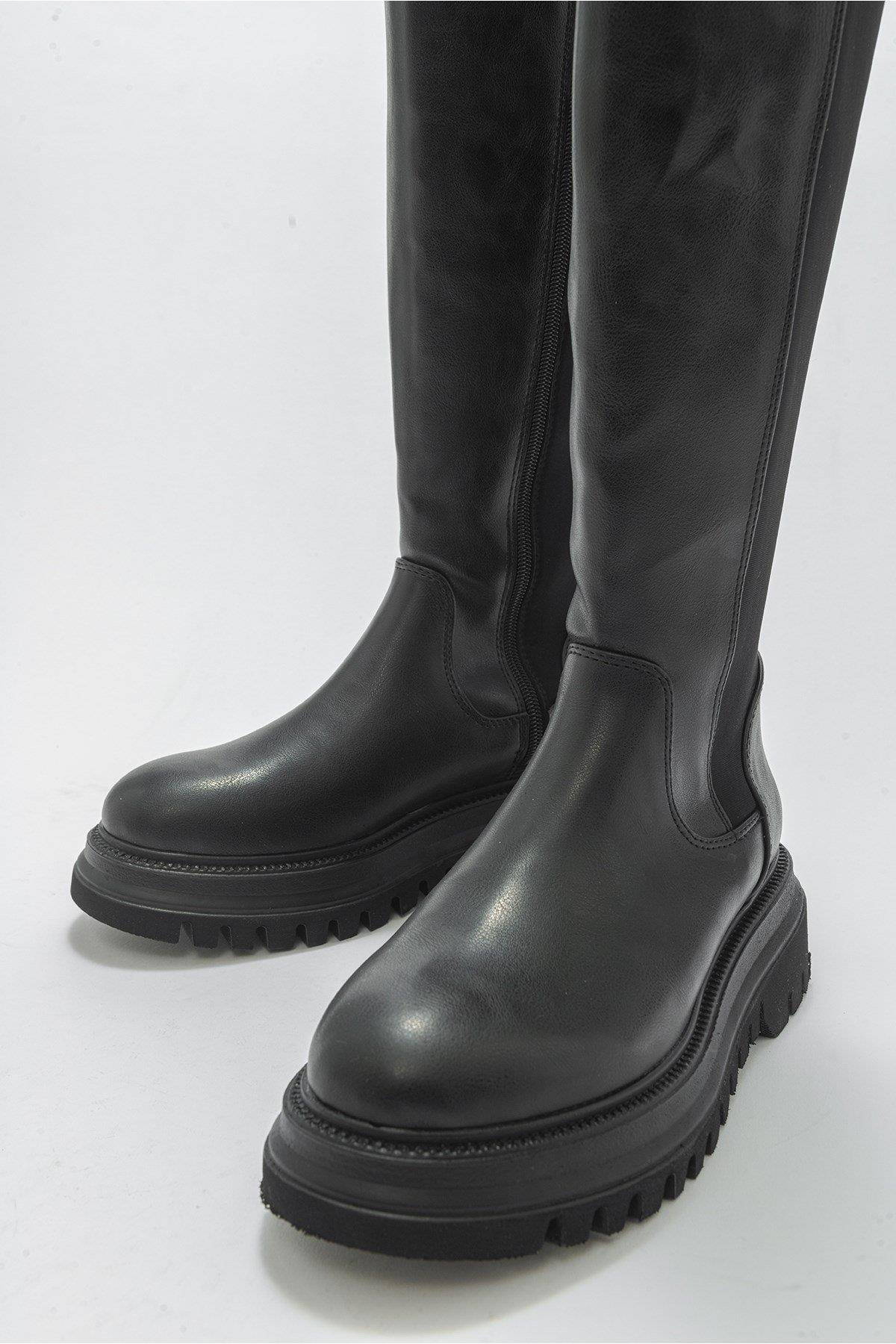 Paul - Black Stretch Detail Boot – detail view showing leather, black, Vowalisse