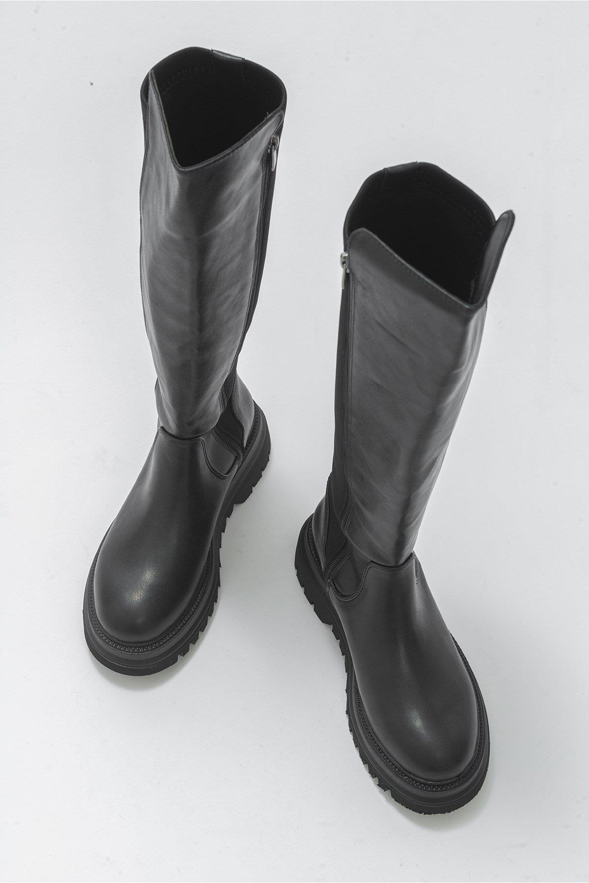 Paul - Black Stretch Detail Boot – top view showing leather, black, Vowalisse