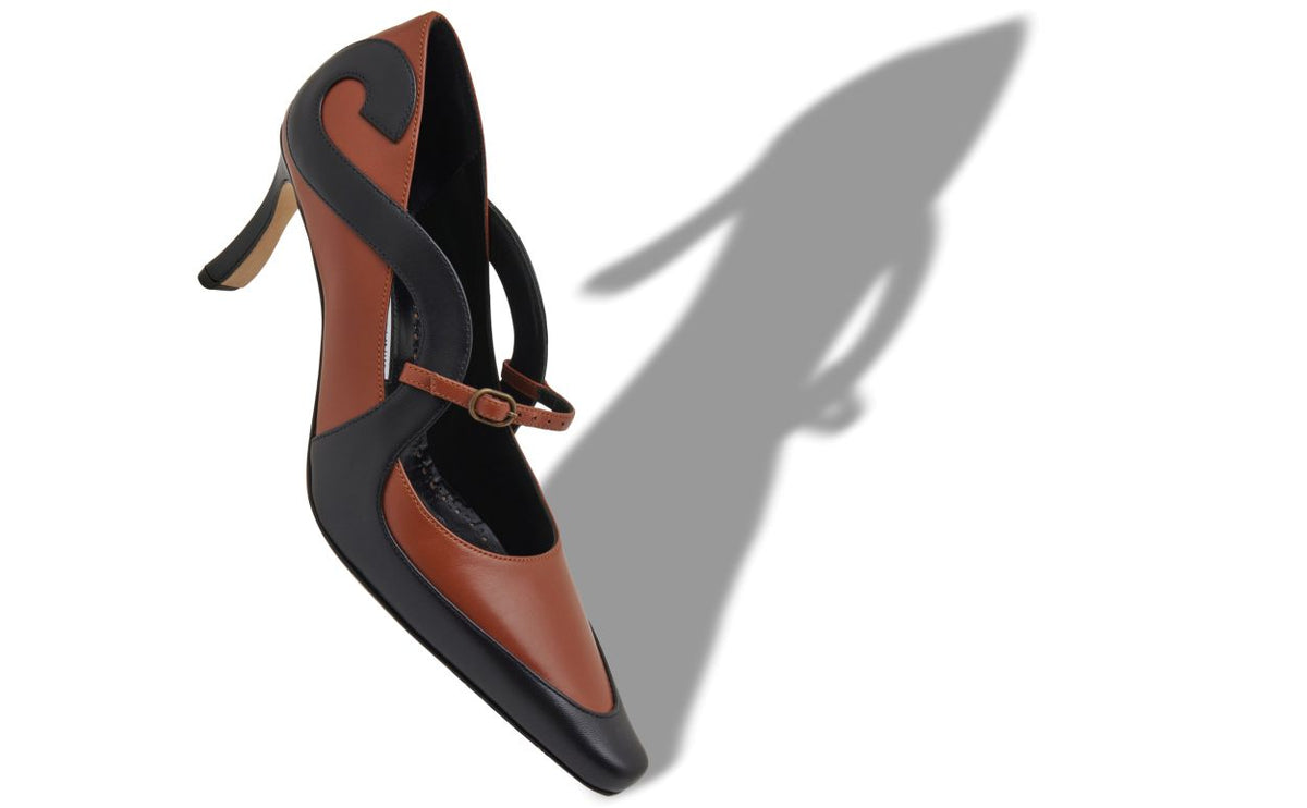 Clarisse Star Black Almond Toe Mary Jane Shoes – front three-quarter view showing black almond toe, nappa leather…