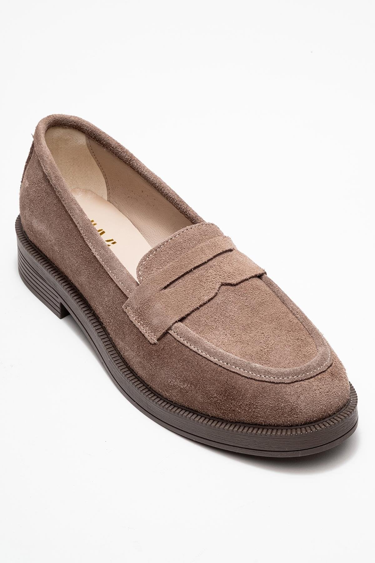 Bree - Taupe Suede Genuine Leather Loafer – detail view showing leather, suede, Vowalisse