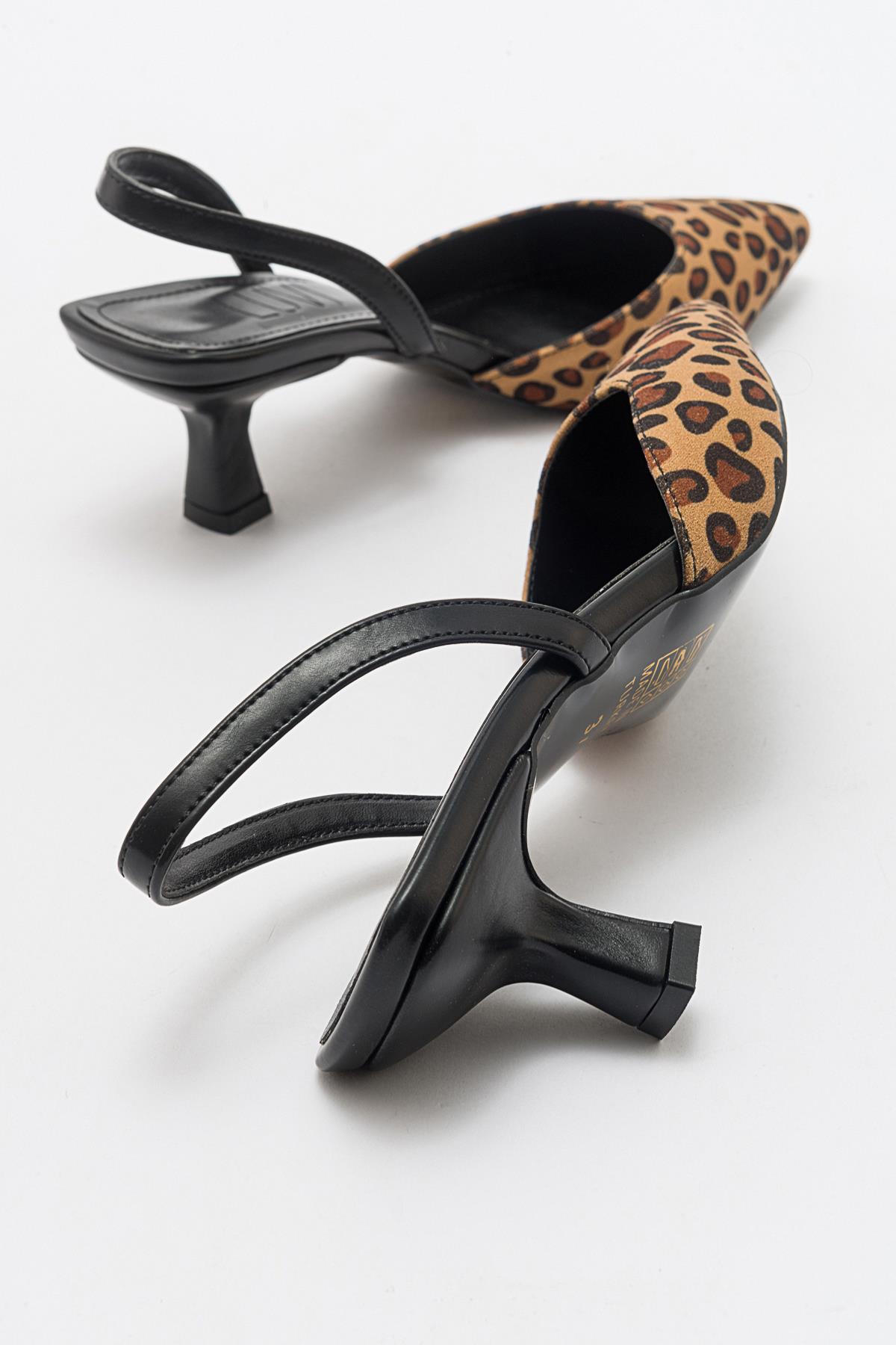 Over - Black/Yellow Patterned Pointed Toe Low Heel Shoe – side view showing leather, black, Vowalisse