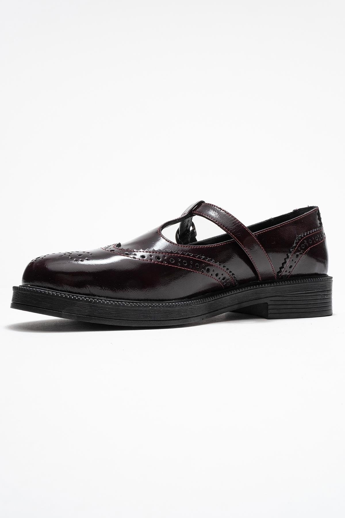 Janney - Burgundy Patent Genuine Leather Loafer – heel view showing leather, Vowalisse