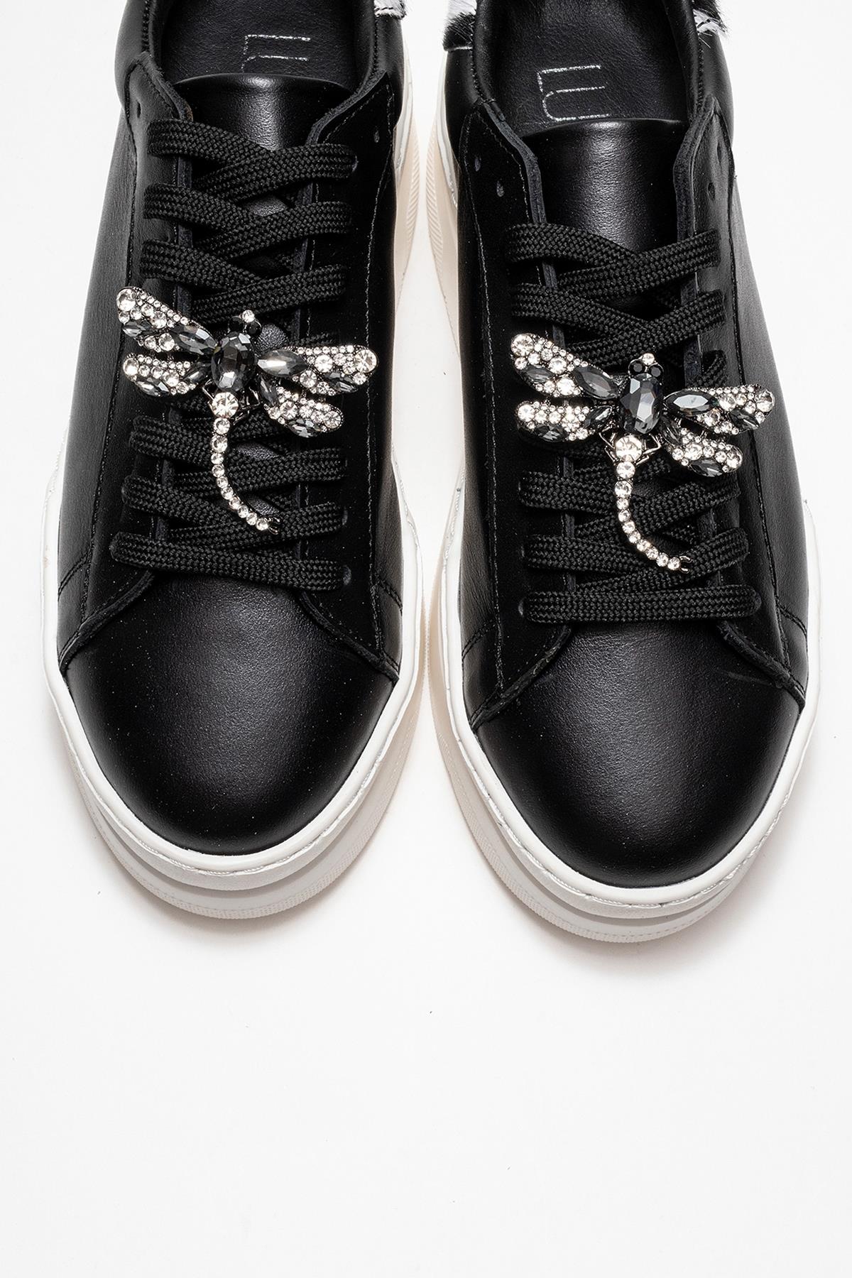 Laren - Black Genuine Leather Buckle Casual Sneaker – side view showing leather, black, Vowalisse