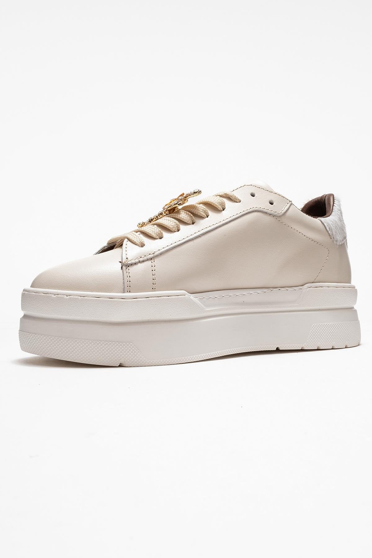 Anabel - Off-White Genuine Leather Casual Sneaker – heel view showing leather, white, Vowalisse