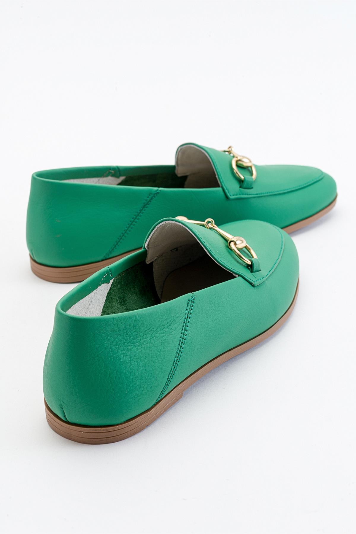 Penny - Green Leather Horsebit Loafers – detail view showing leather, suede, green, Vowalisse