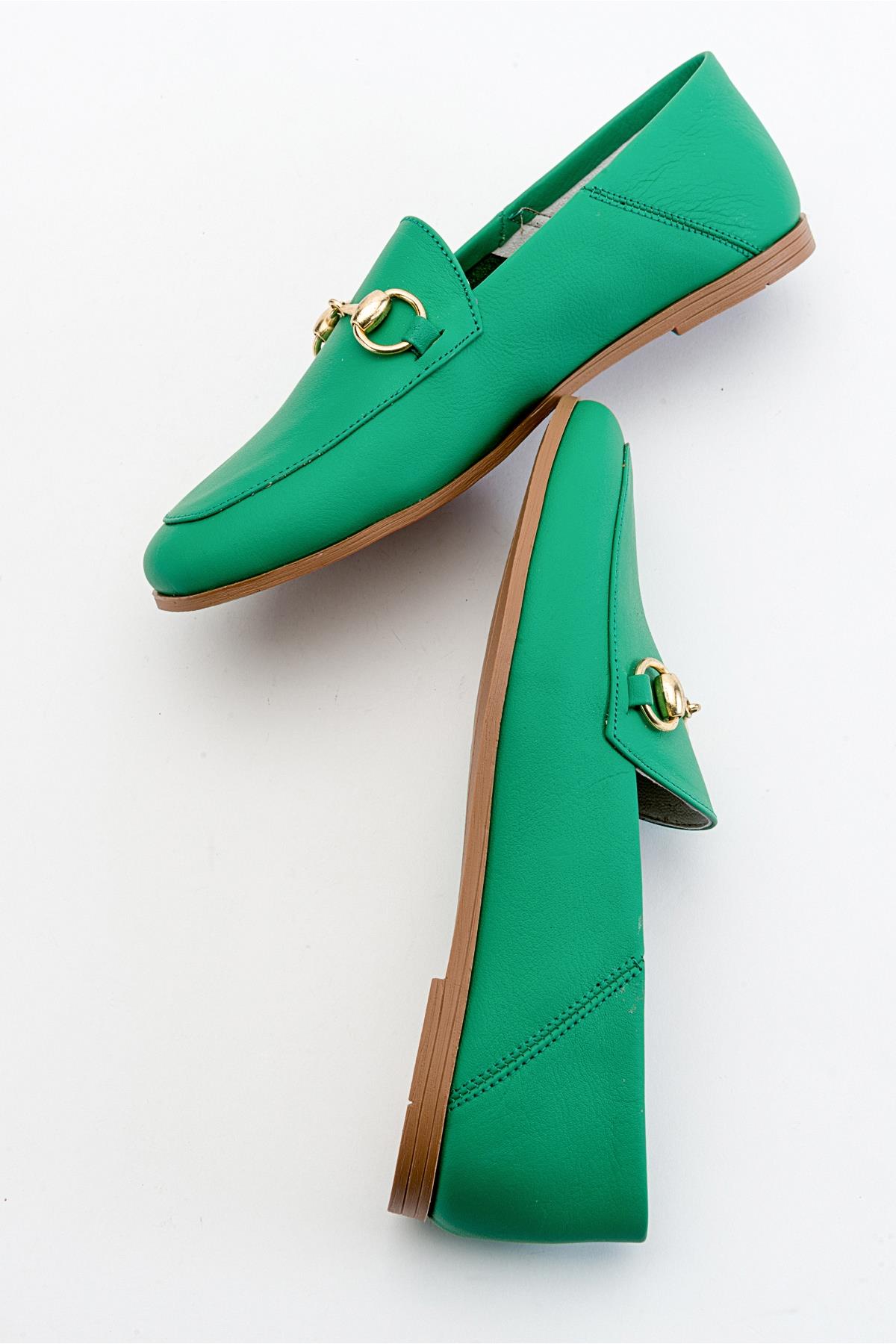 Penny - Green Leather Horsebit Loafers – back view showing leather, suede, green, Vowalisse