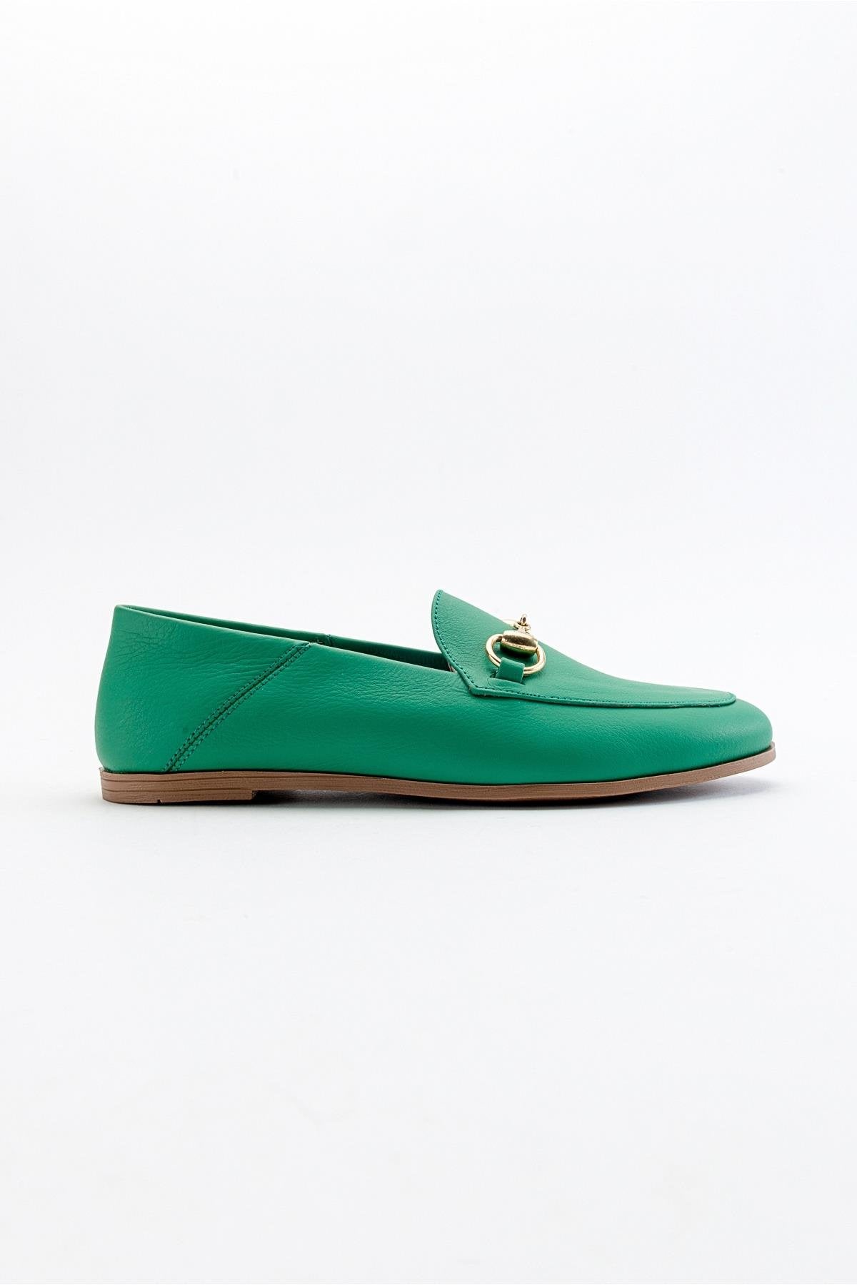 Penny - Green Leather Horsebit Loafers – top view showing leather, suede, green, Vowalisse