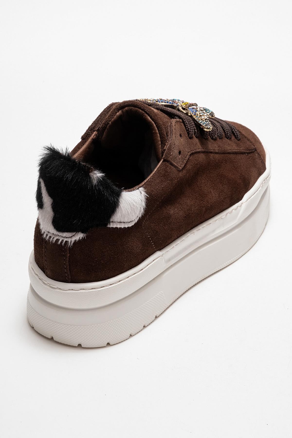 Anda - Brown Genuine Leather Buckled Casual Sneaker – back view showing leather, Vowalisse