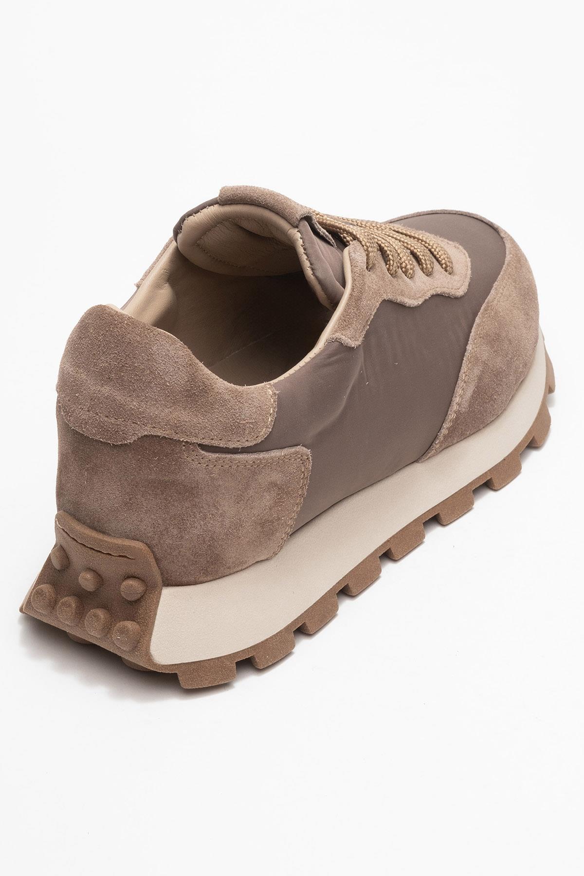 Amanda - Taupe Genuine Leather Sneaker – back view showing leather, Vowalisse