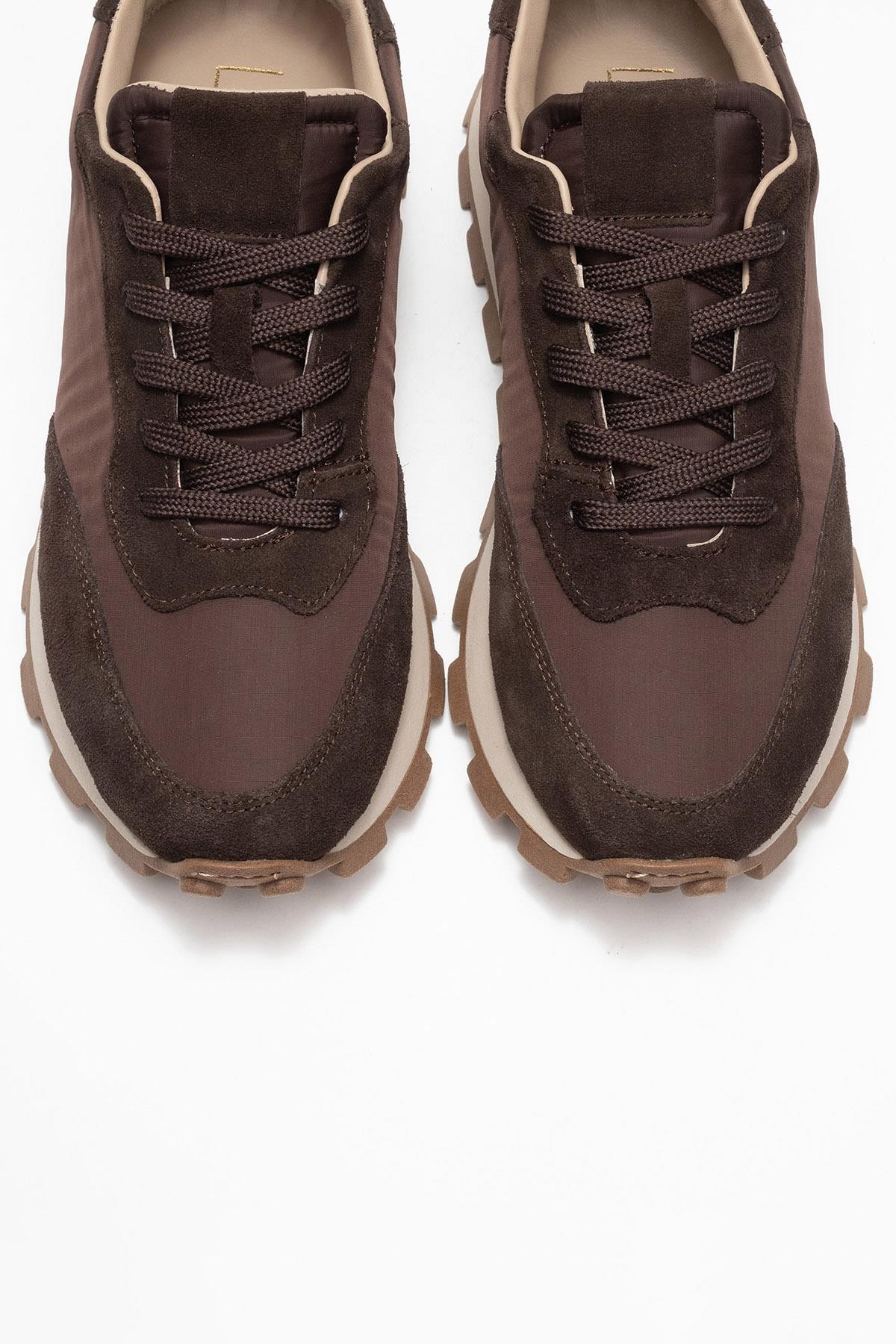 Amanda - Brown Genuine Leather Sneaker – side view showing leather, Vowalisse