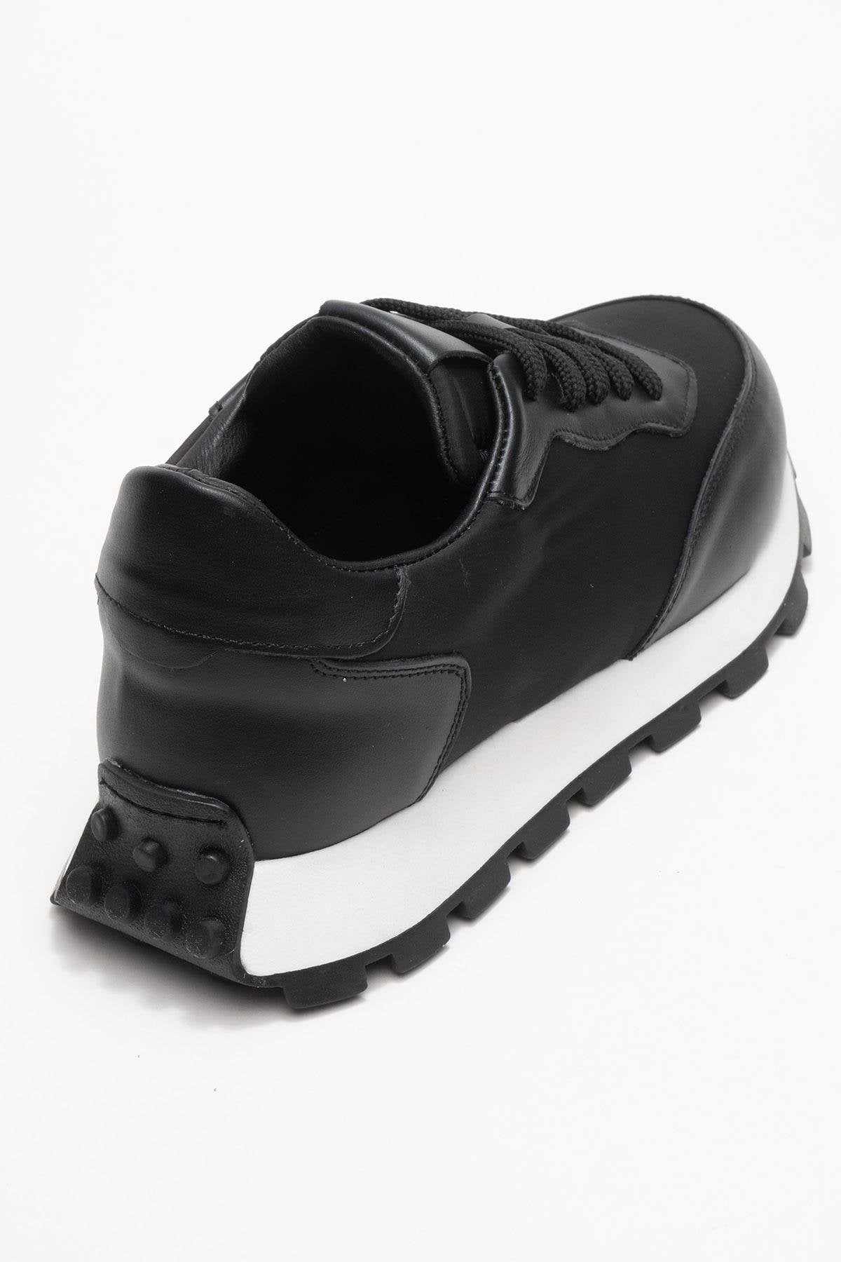 Amanda - Black Genuine Leather Sneaker – back view showing leather, black, Vowalisse