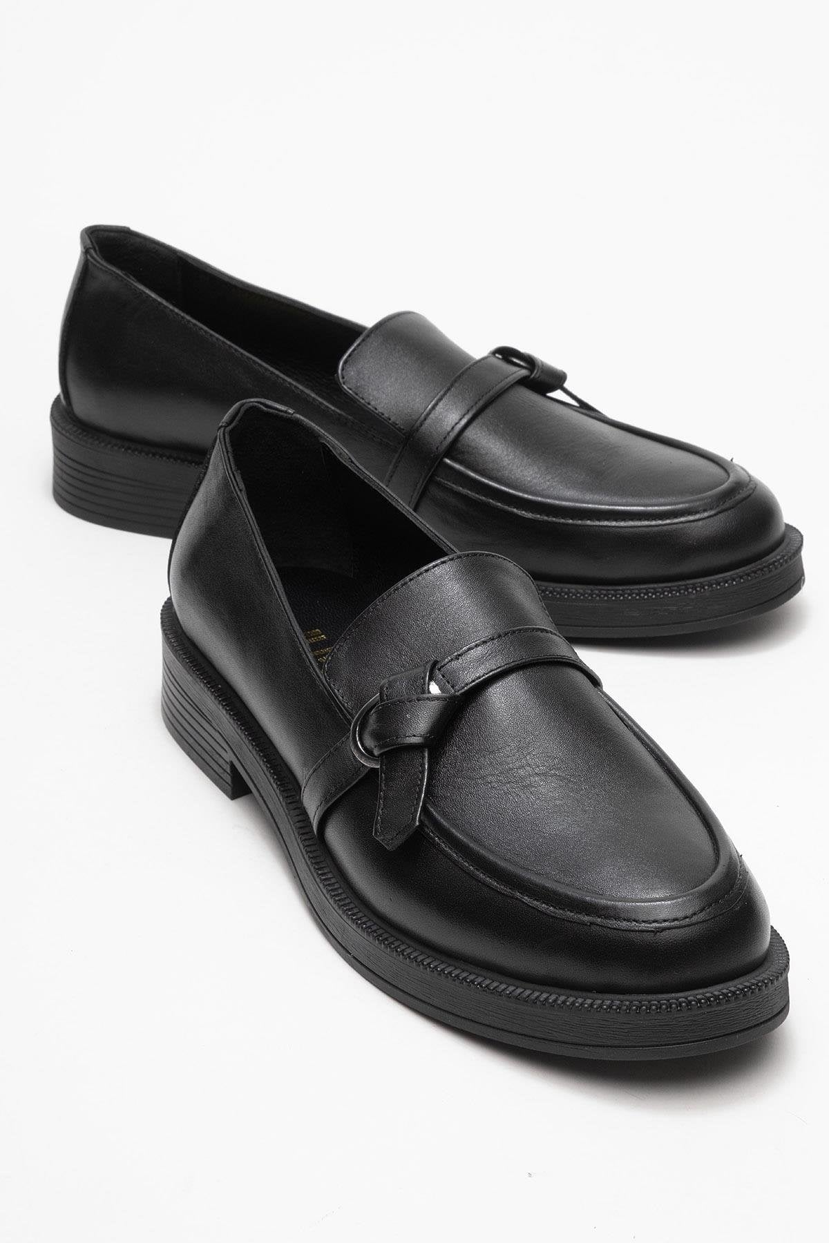Galea - Black Genuine Leather Buckle Loafer – front three-quarter view showing leather, black, Vowalisse