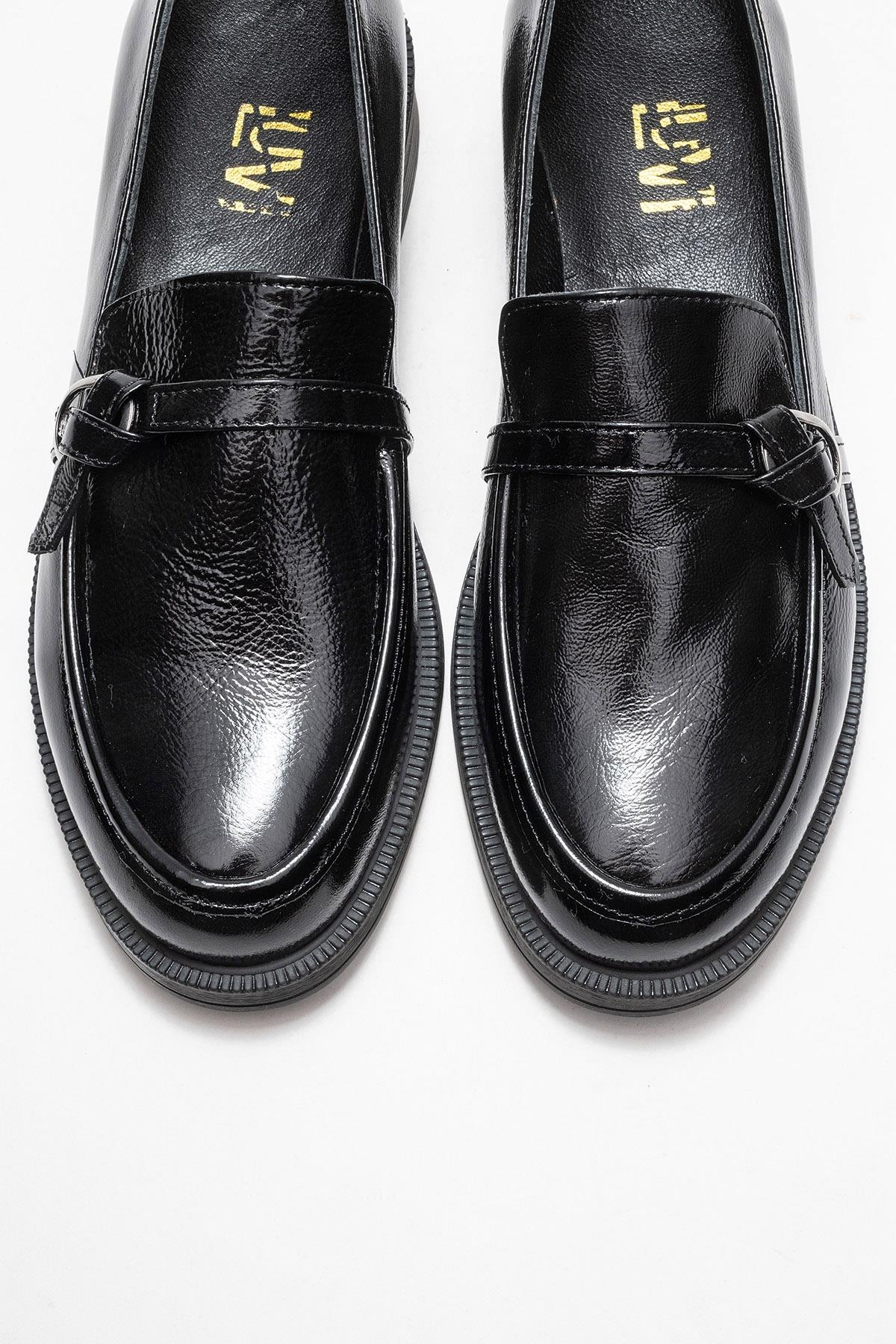 Galea - Black Patent Buckled Genuine Leather Loafer – side view showing leather, black, Vowalisse