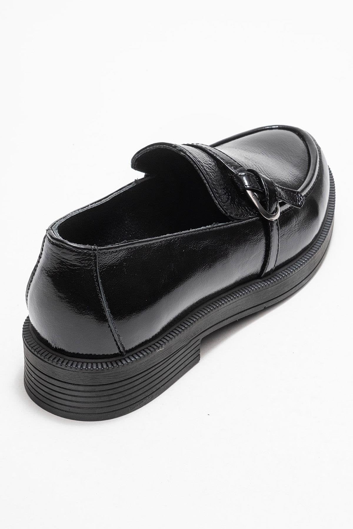 Galea - Black Patent Buckled Genuine Leather Loafer – back view showing leather, black, Vowalisse