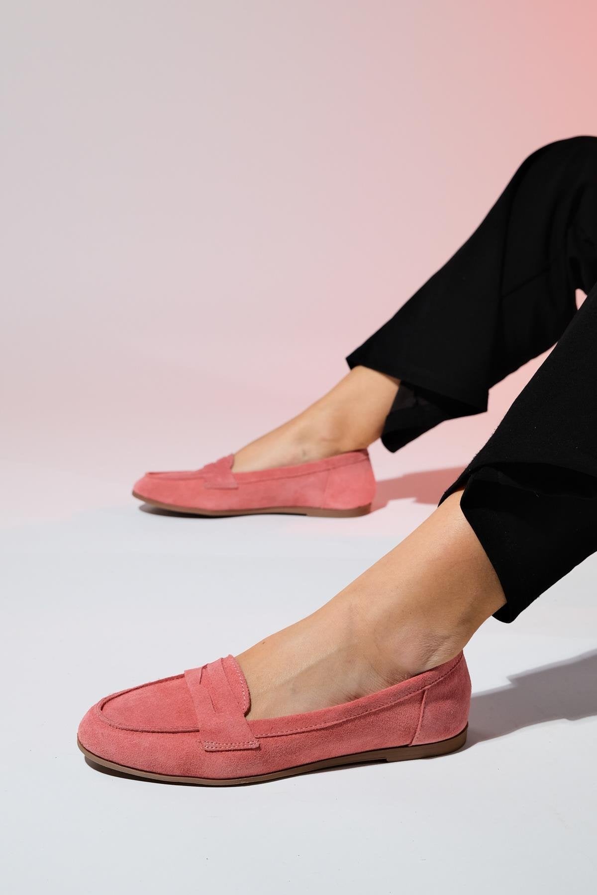 Dorothy - Dusty Rose Suede Leather Loafers – side view showing leather, suede, Vowalisse