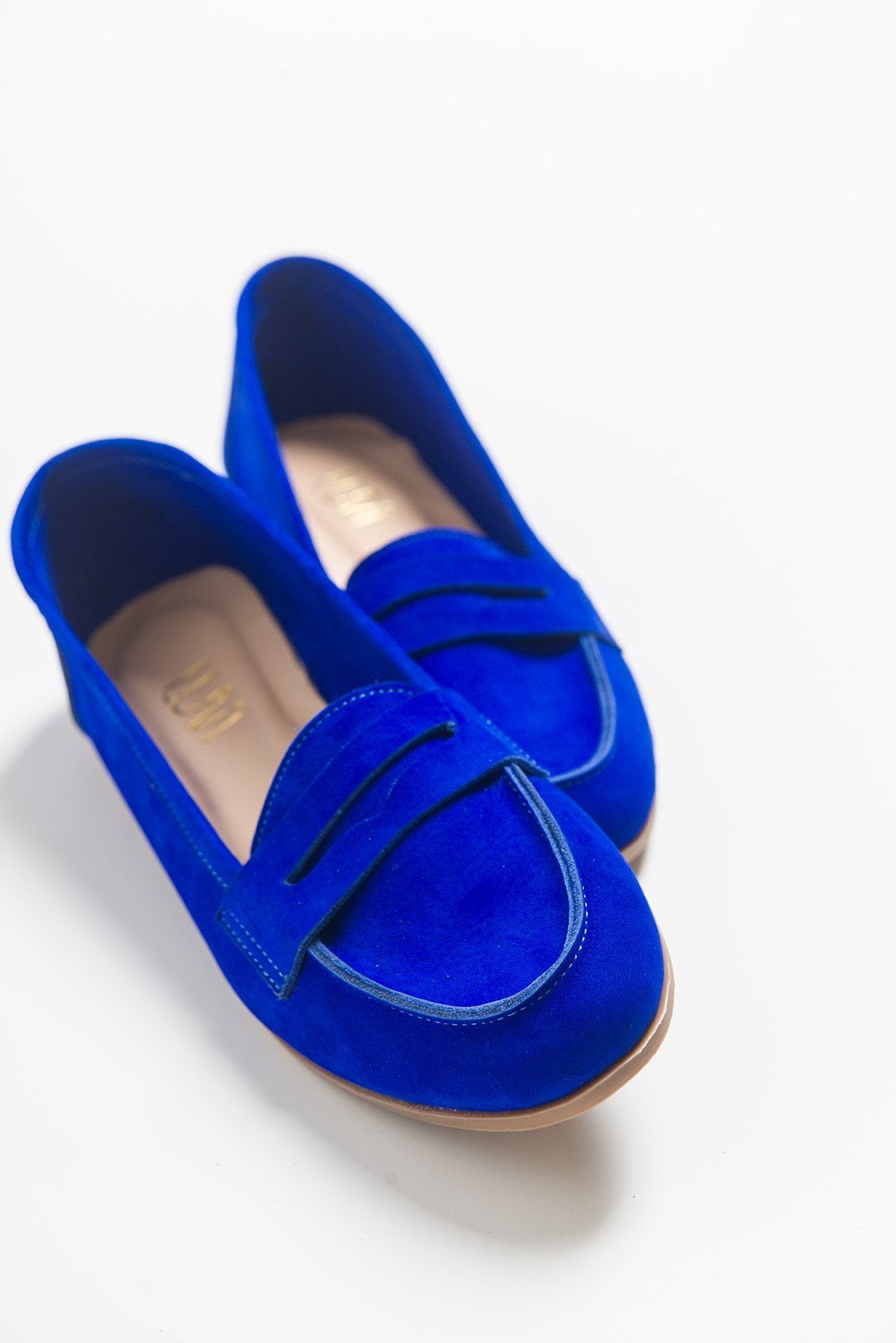Dorothy - Dark Blue Suede Leather Loafers – side view showing leather, suede, blue, Vowalisse