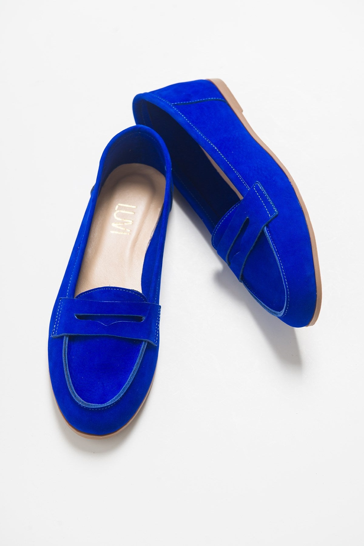 Dorothy - Dark Blue Suede Leather Loafers – detail view showing leather, suede, blue, Vowalisse