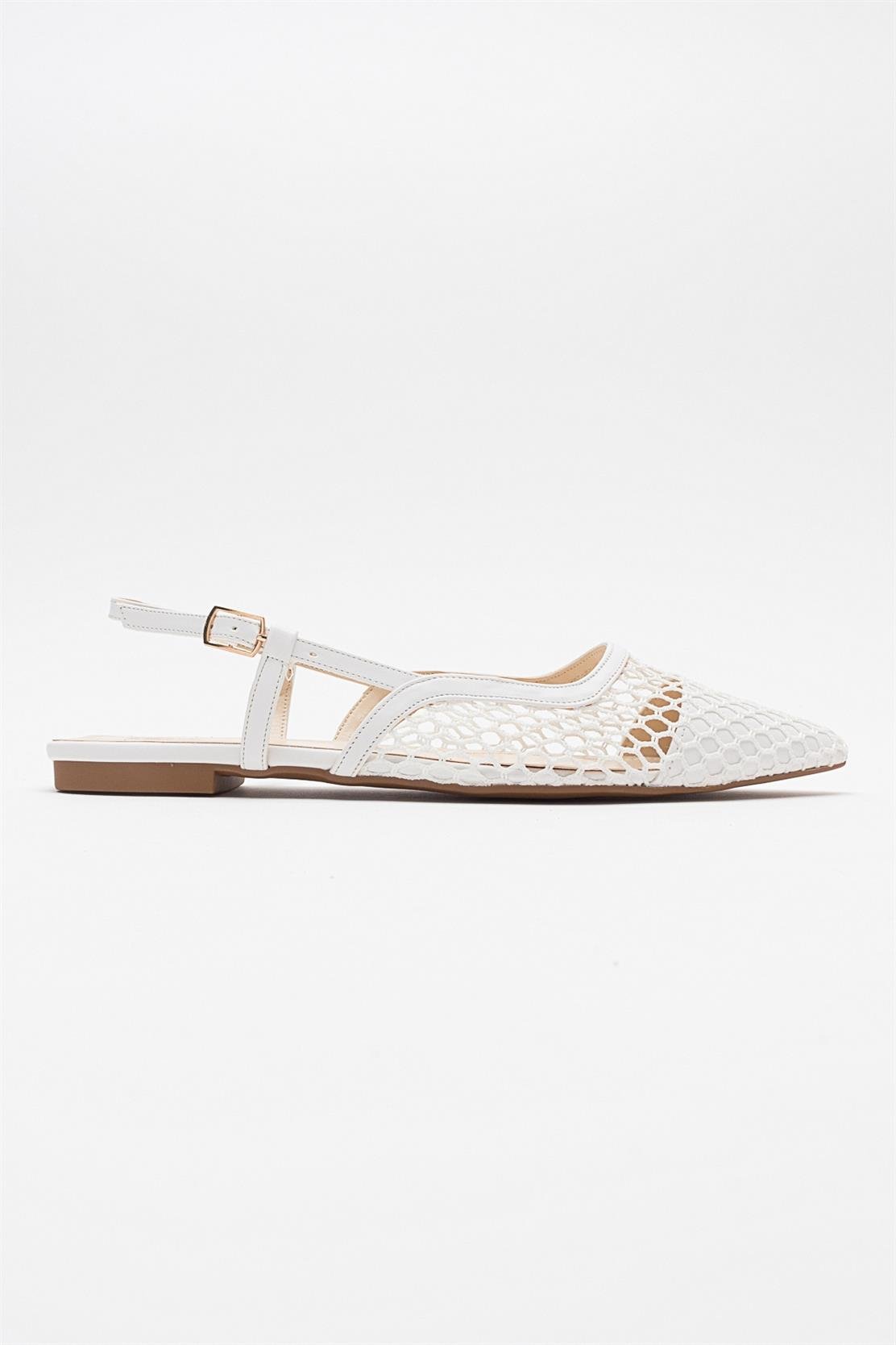 Brace White Mesh Flat Sandal – sole view showing leather, mesh, white, Vowalisse