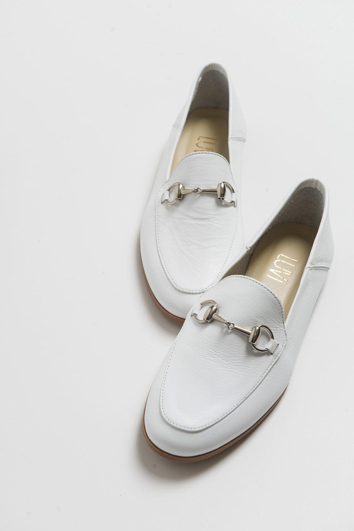 F03 - White Genuine Leather Loafer Shoe – detail view showing leather, white, Vowalisse