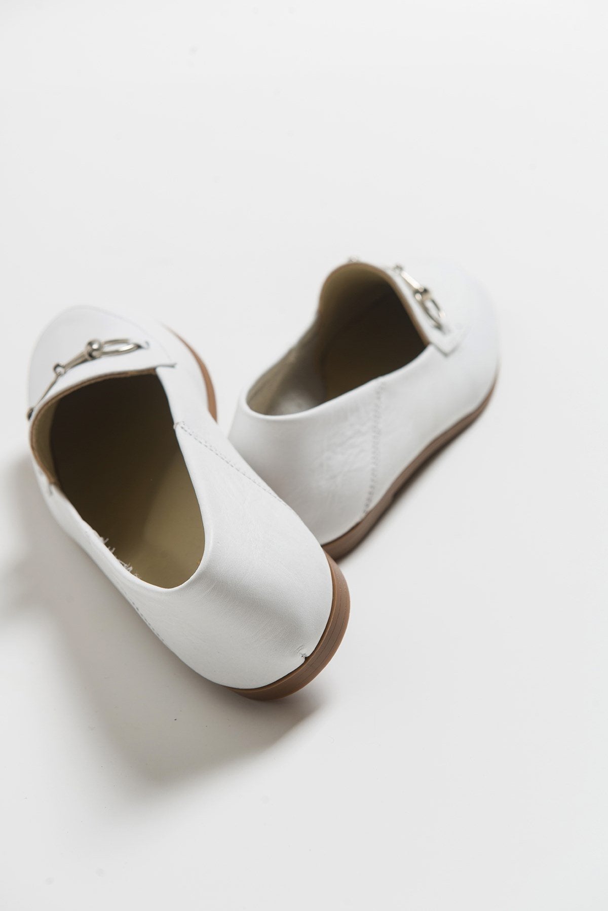 F03 - White Genuine Leather Loafer Shoe – top view showing leather, white, Vowalisse